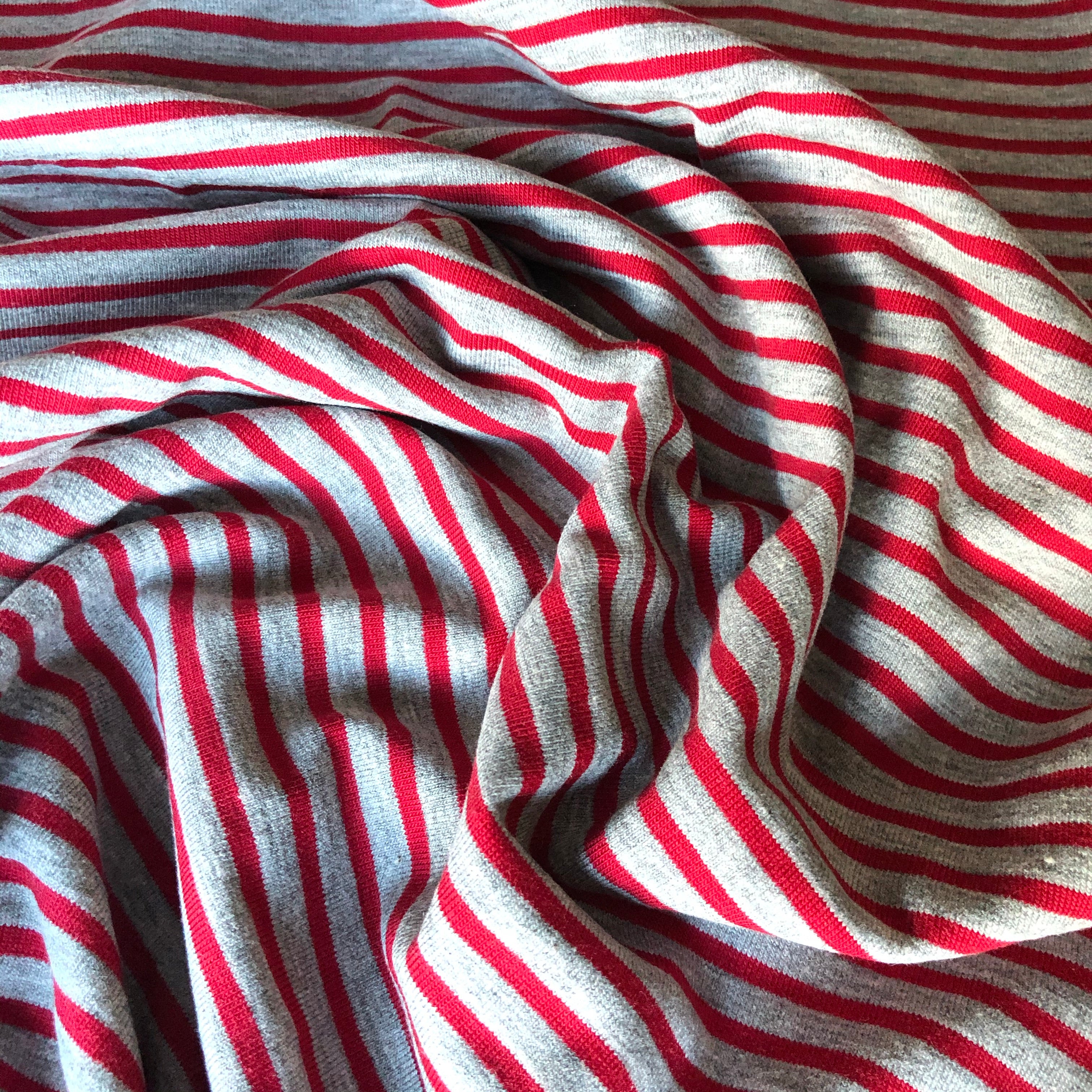 Grey with Red Small Stripe Cotton Jersey