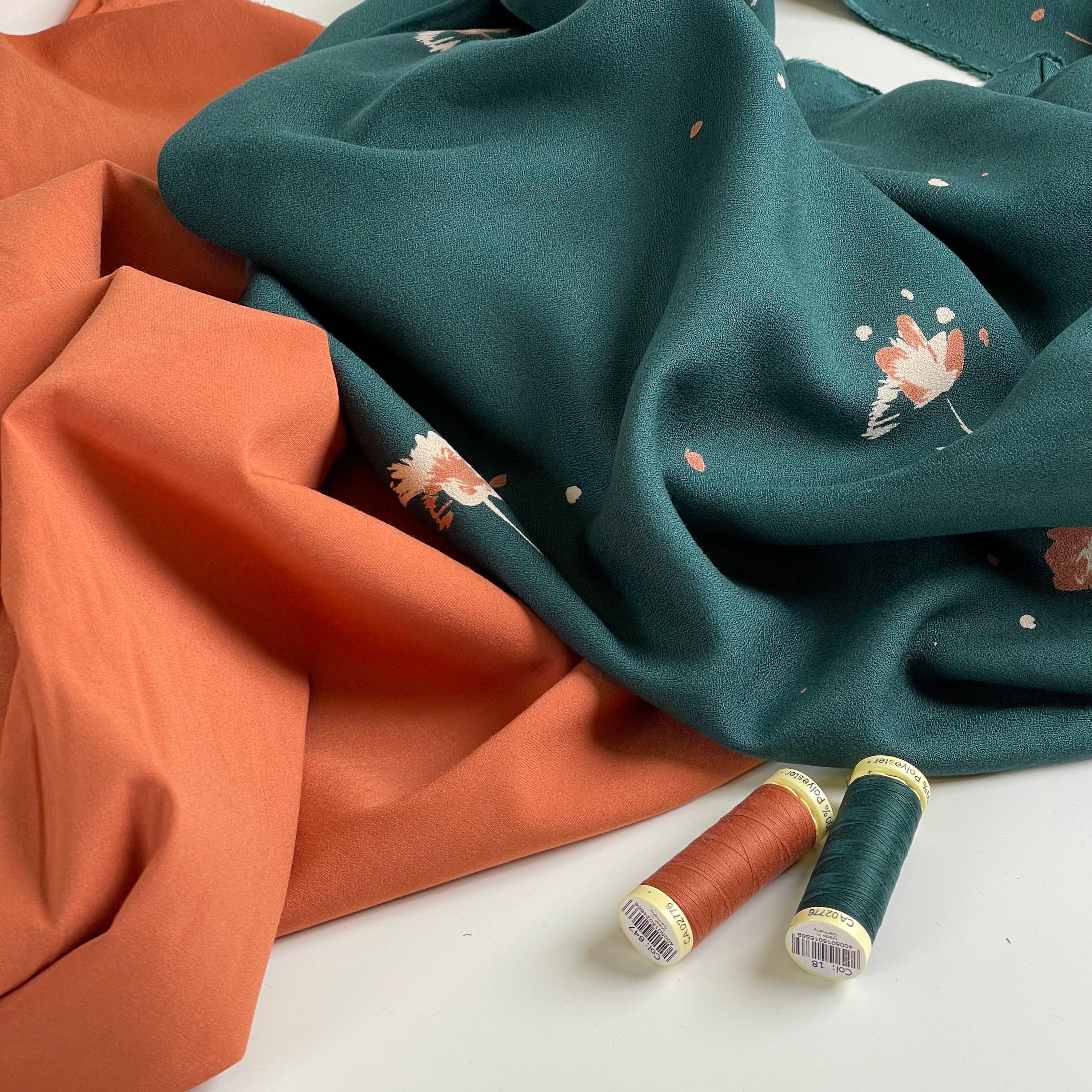 Make an Outfit - Windy Pine Green Viscose Crepe with Viscose Poplin Fabric Bundle