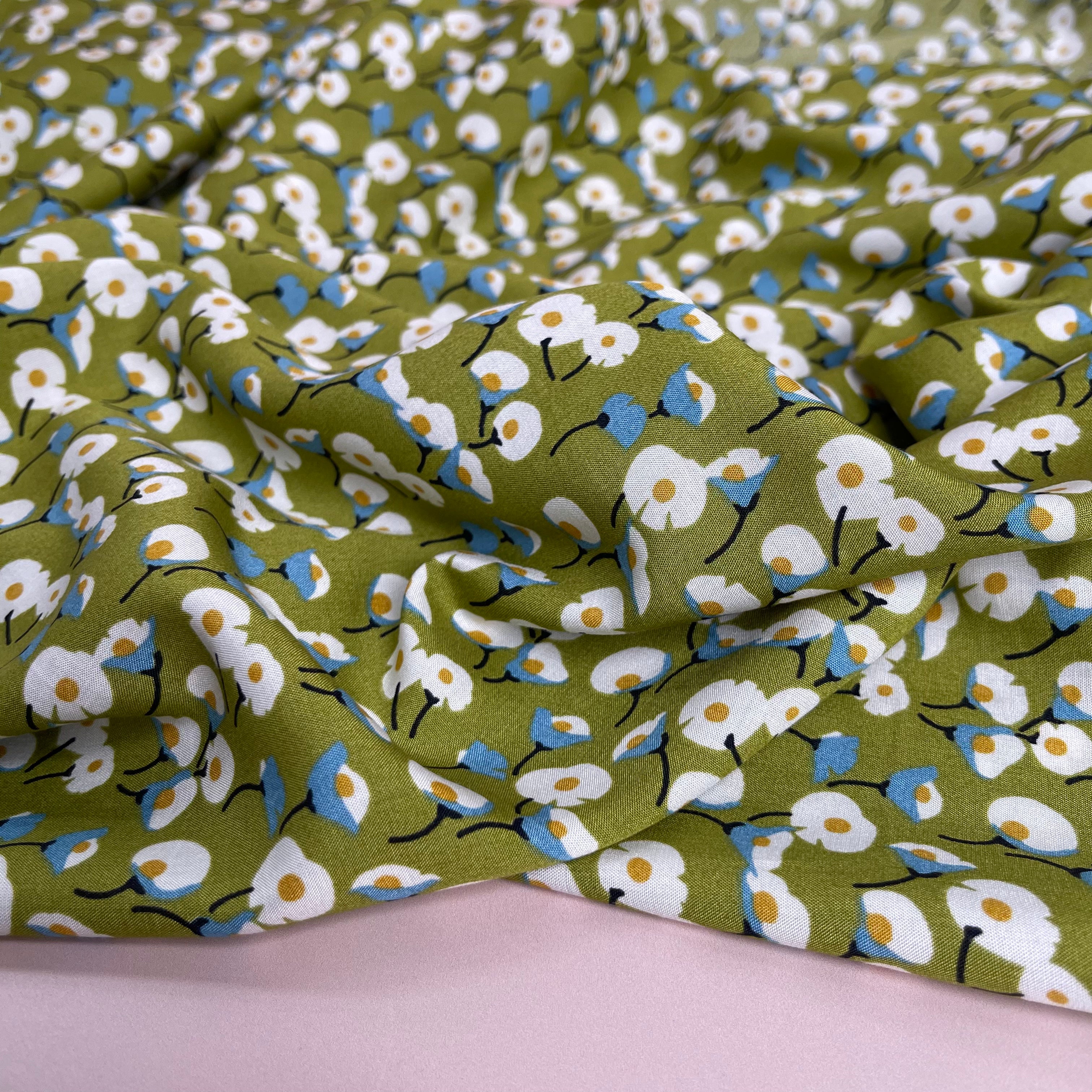 Calla Lily Green Viscose Fabric