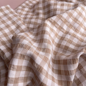 Beige Gingham Viscose Seersucker Fabric