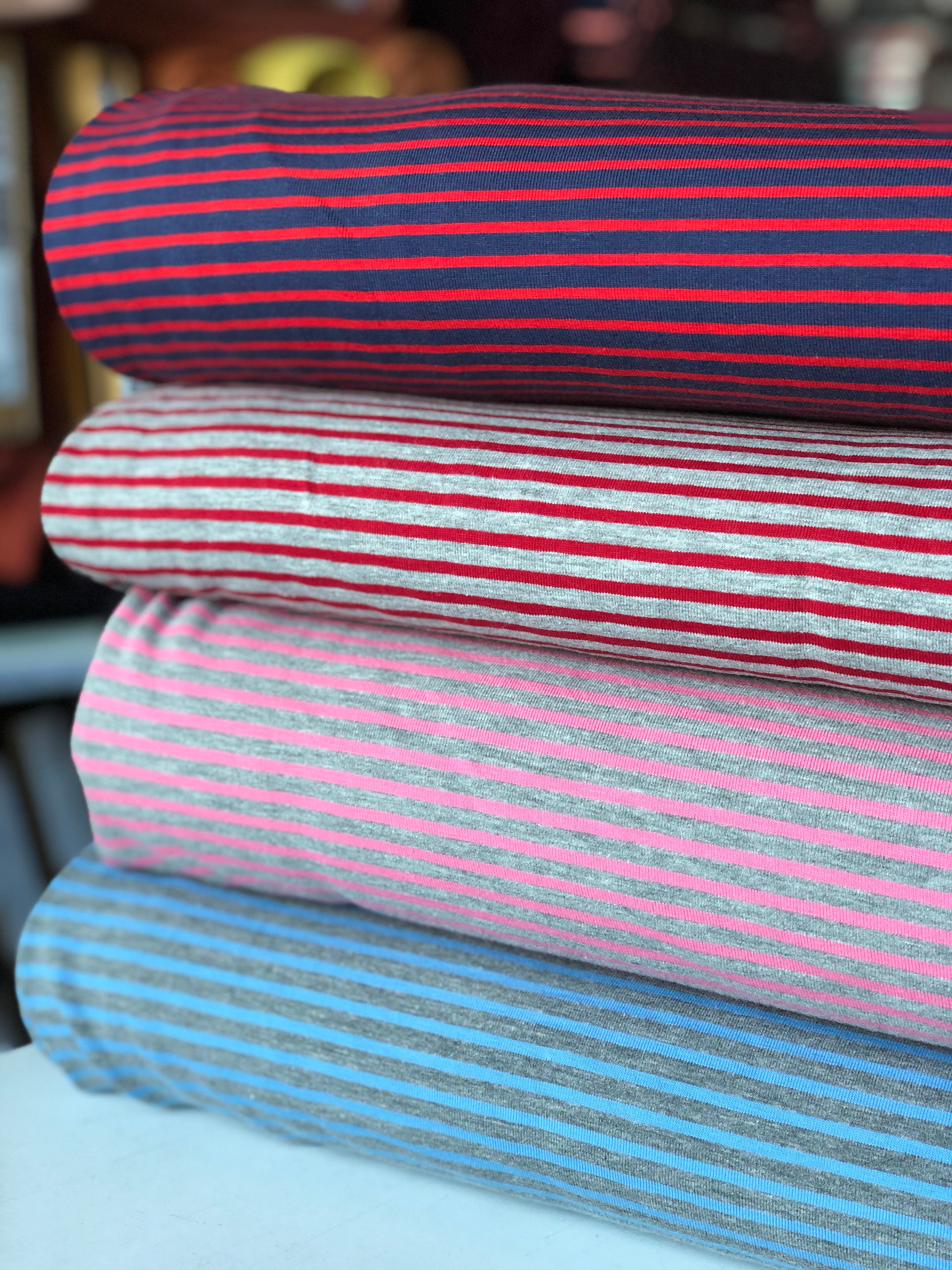 Grey with Red Small Stripe Cotton Jersey