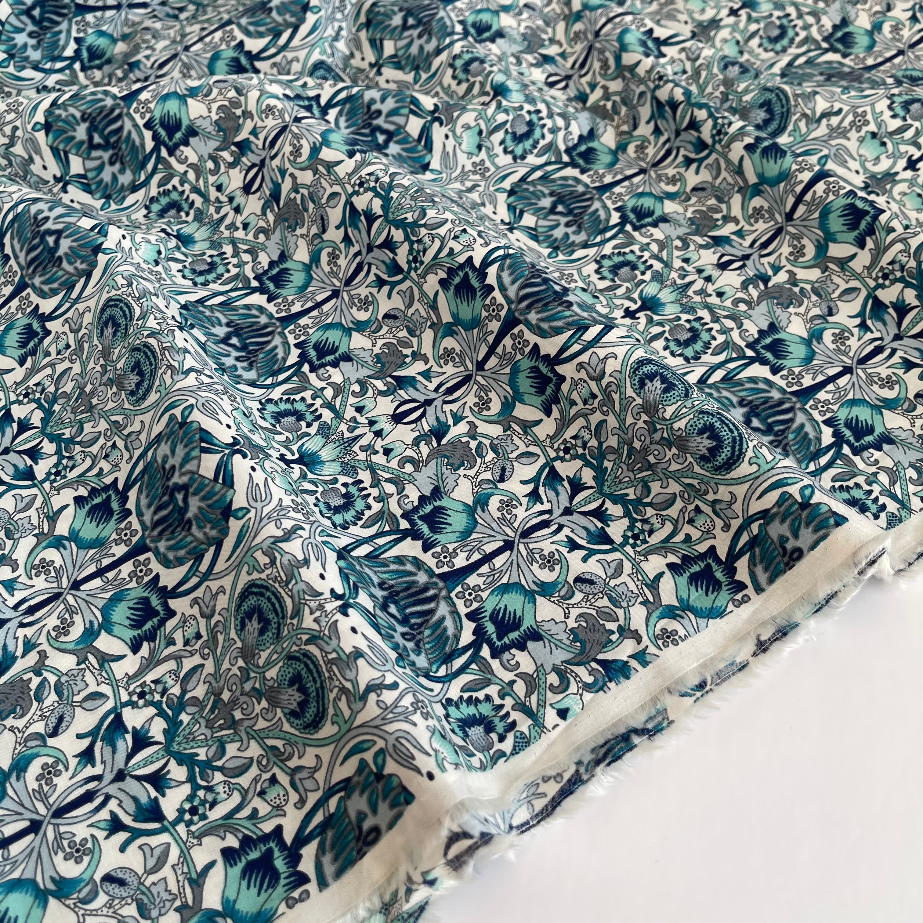 Morris Teal Cotton Lawn Fabric