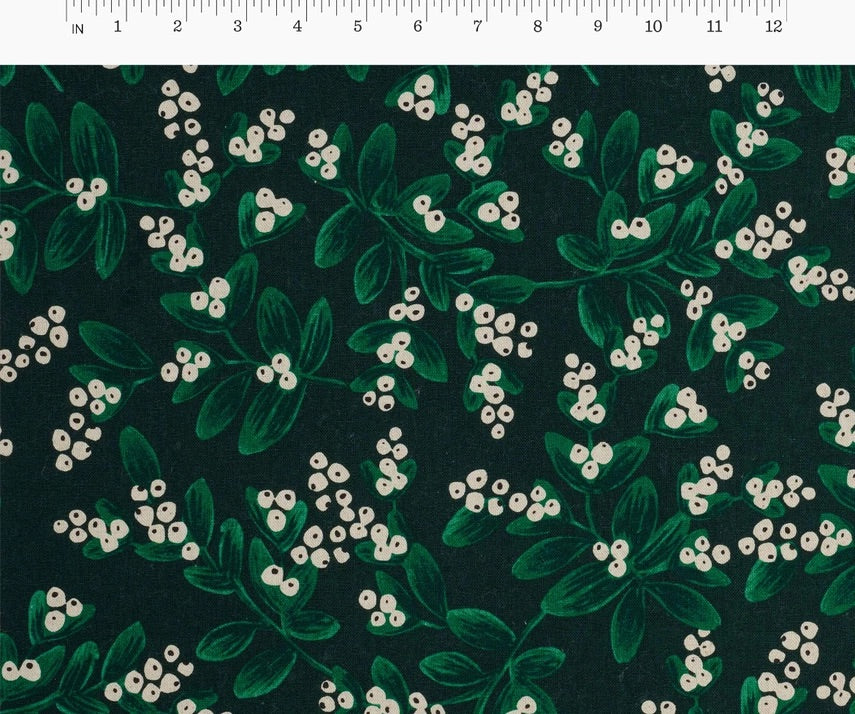 Rifle Paper Co - Mistletoe Evergreen Canvas Fabric