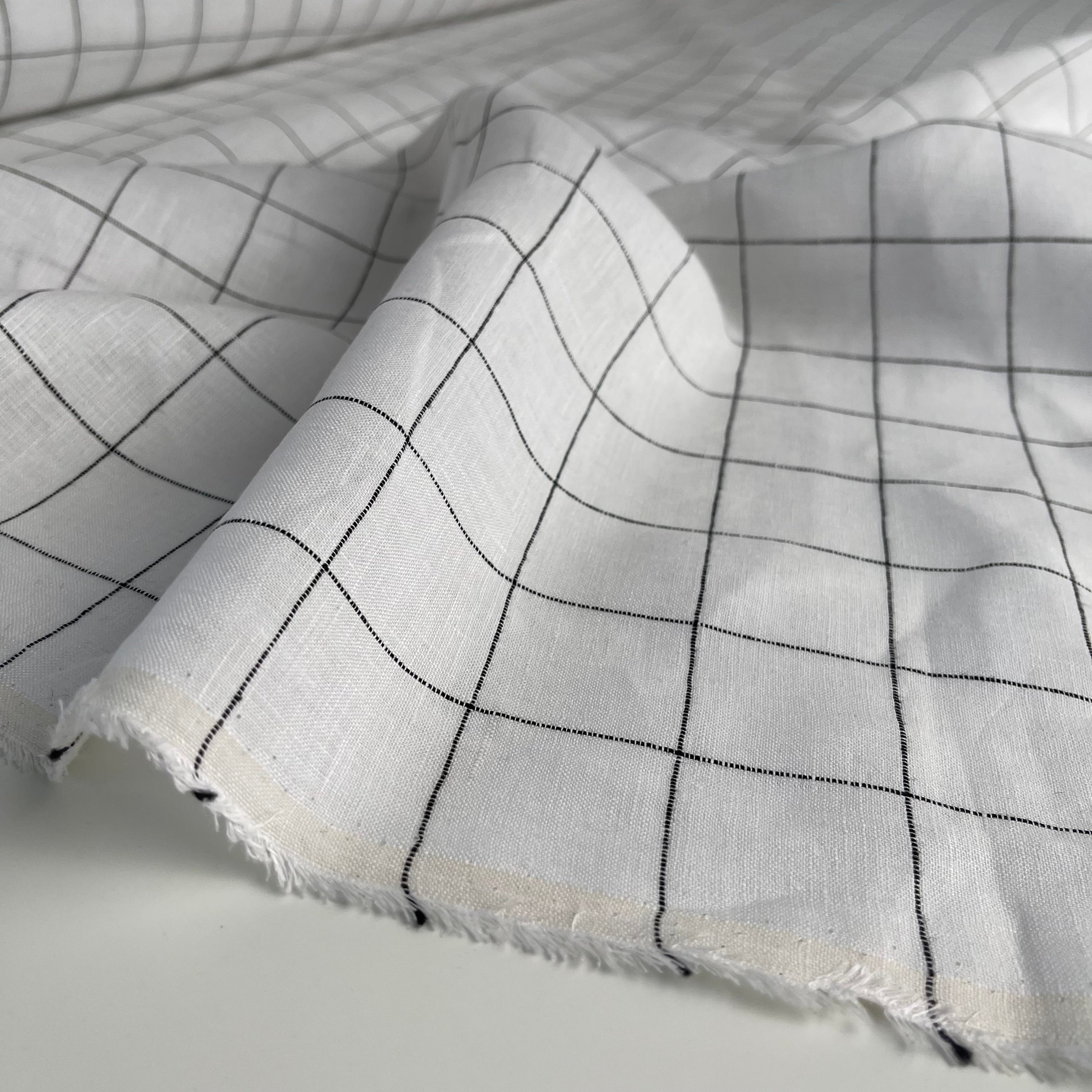 Monochrome Checks White Linen Fabric – Lamazi Fabrics