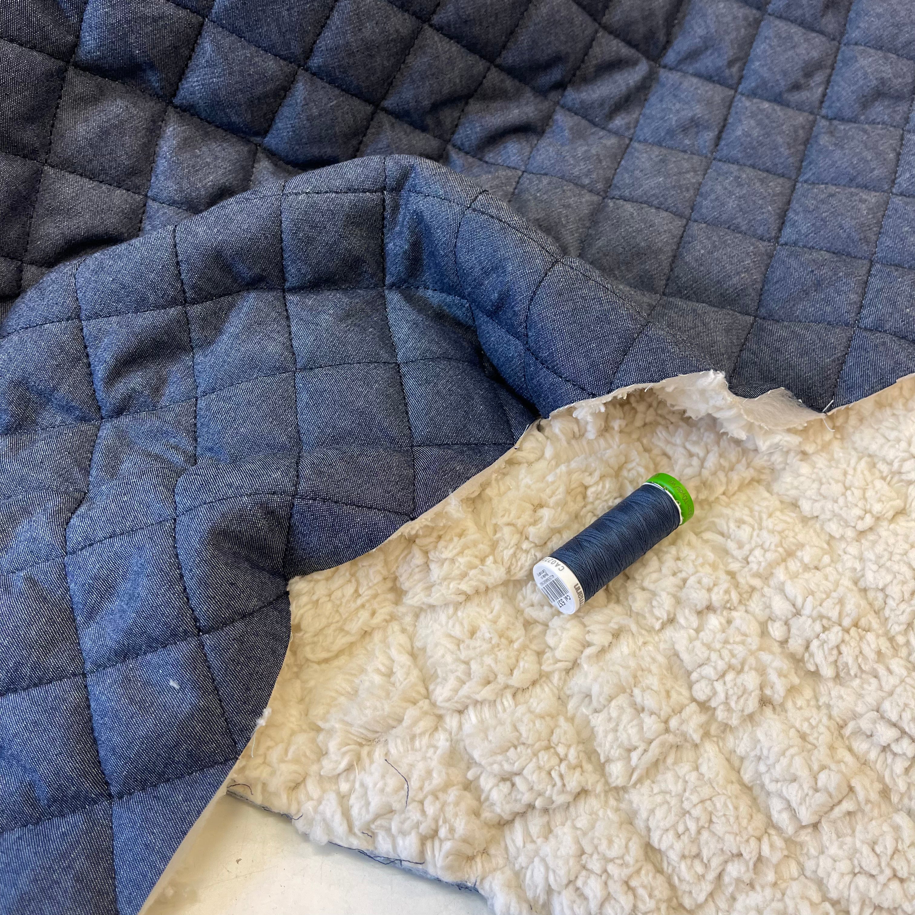 REMNANT 0.69 Metre (fault missing backing in 1 area) - Quilted Denim Teddy Coating Fabric