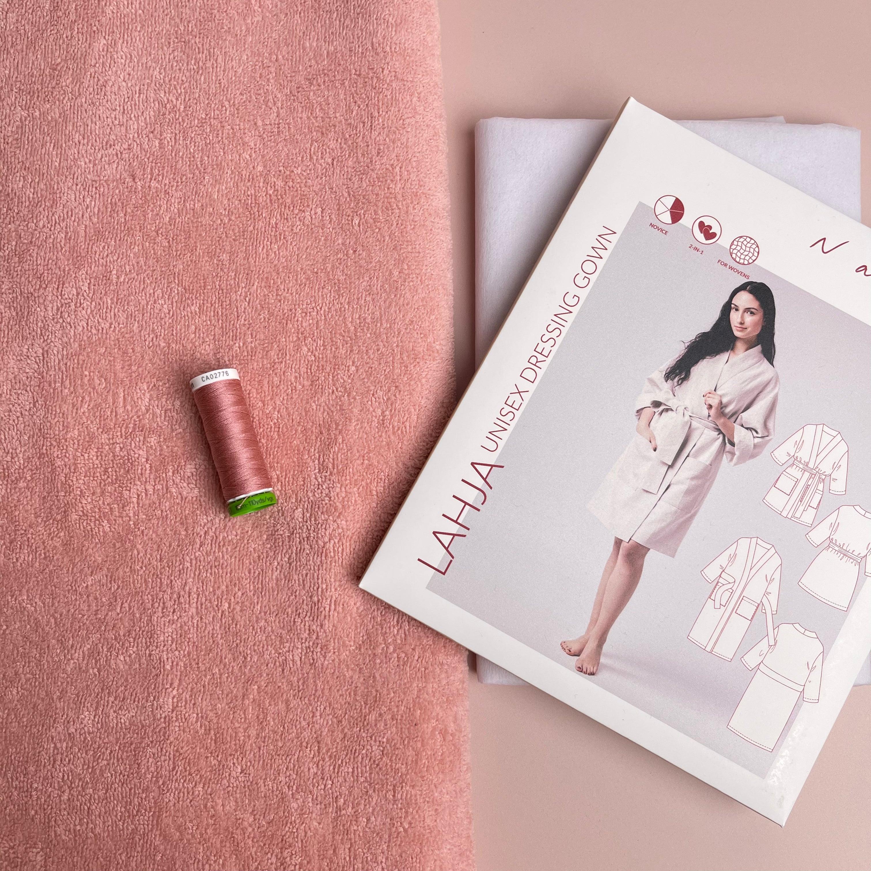 Sewing Kit - LAHJA Unisex Dressing Gown in Rose Soft Velvet Terry Towelling