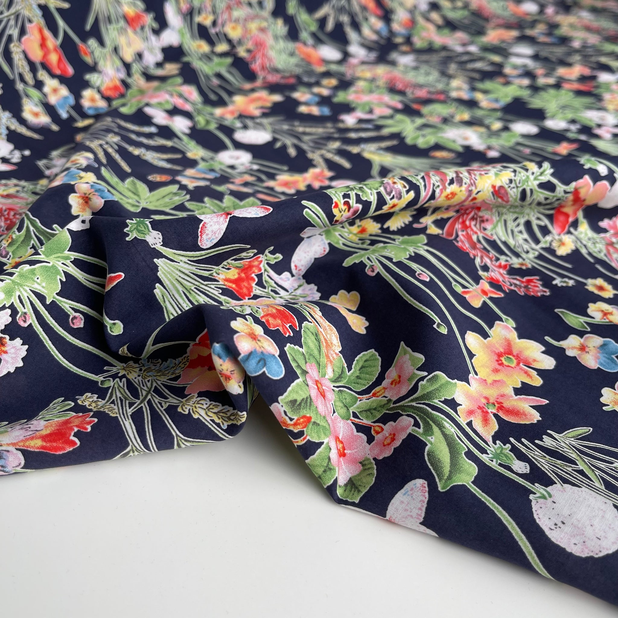 Wildfield Navy Cotton Lawn Fabric – Lamazi Fabrics