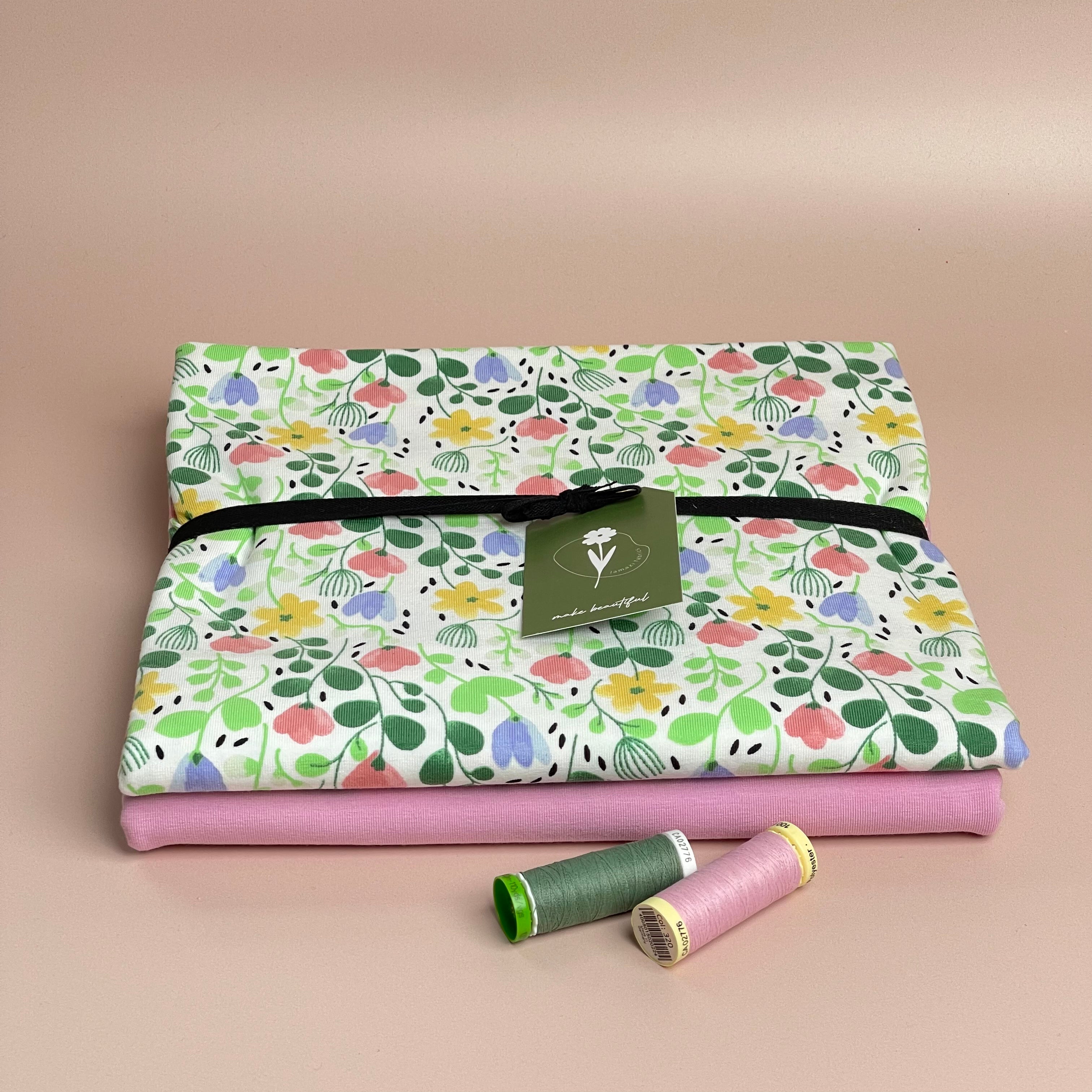 Colour Bundles - Summer Flowers with Pink Eco Jersey Fabrics