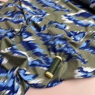 Painted Chevrons Khaki & Blue Viscose Jersey Fabric