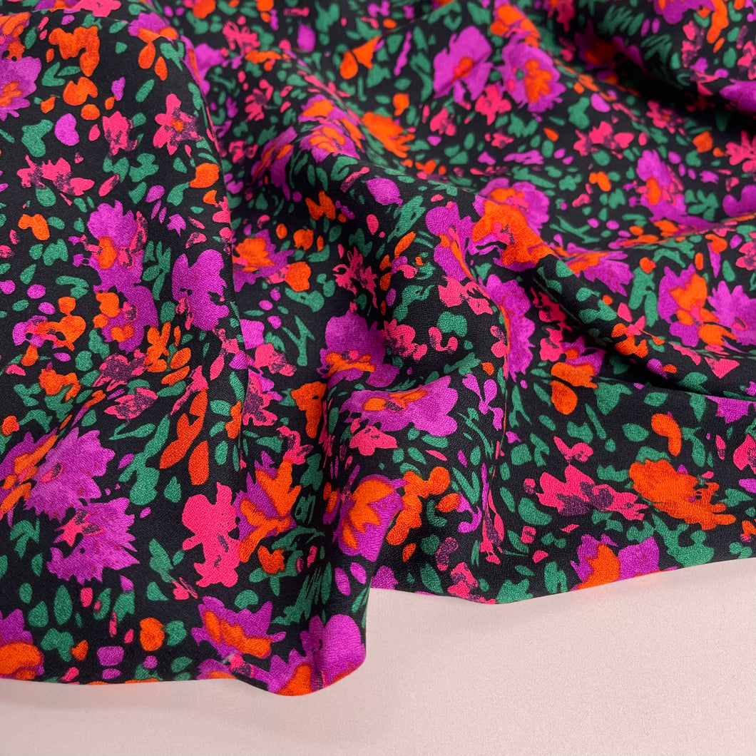 Watercolour Magenta Blooms Soft Viscose Crepe Fabric