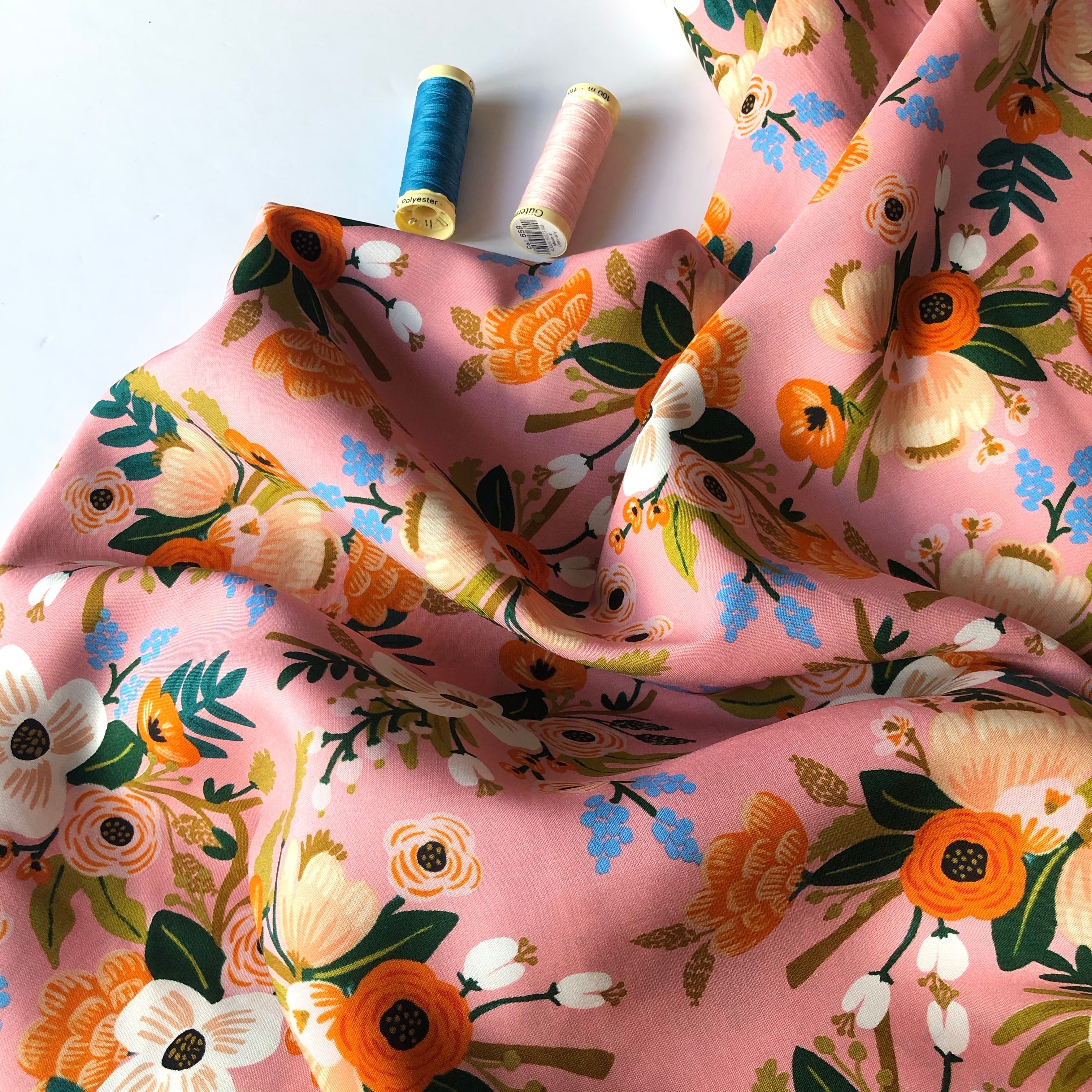 Rifle Paper Co - Birch Floral Coral Rayon Fabric from Amalfi