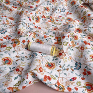 Flowers on White Cotton Ribbed Jersey