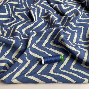 Denim Blue ZigZag Viscose Fabric