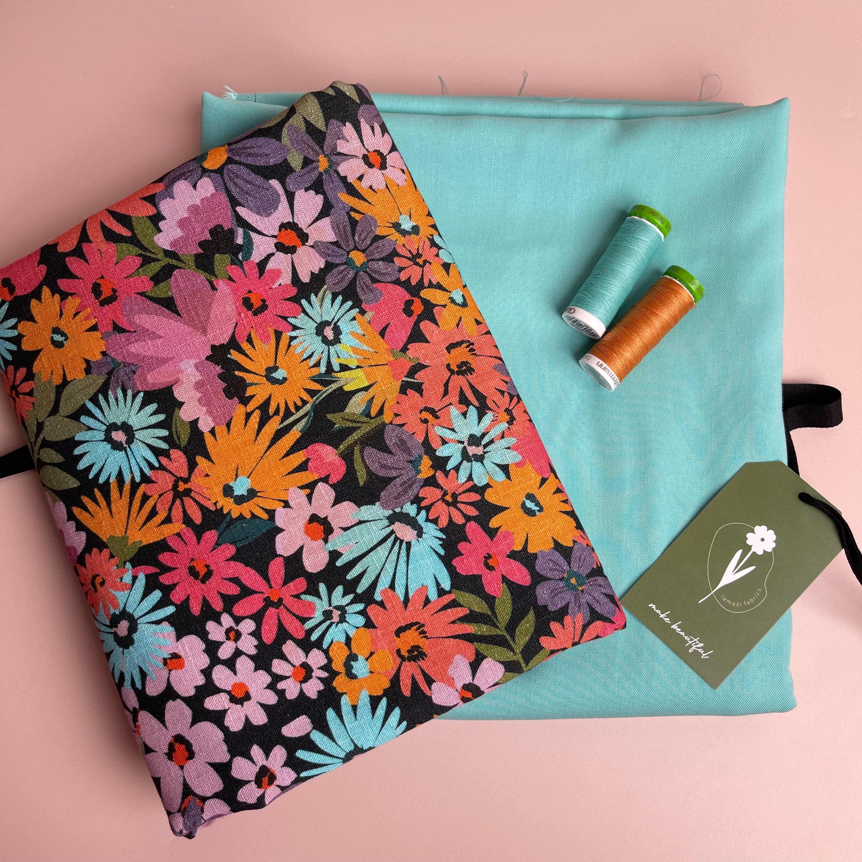 Make an Outfit - Pink Wildflowers Linen with Viscose Twill Bundle