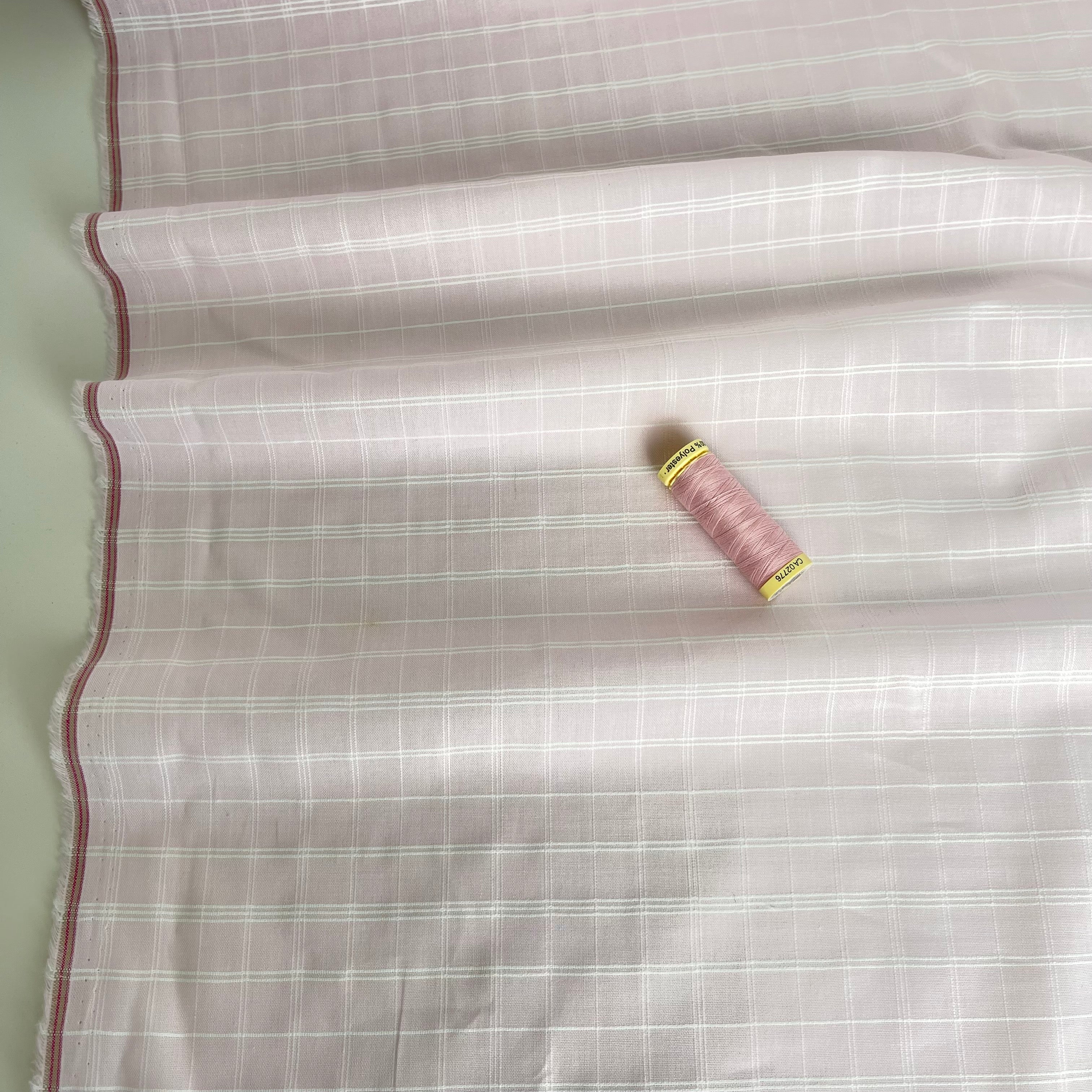 Ex-Designer Checked Light Pink Cotton Fabric