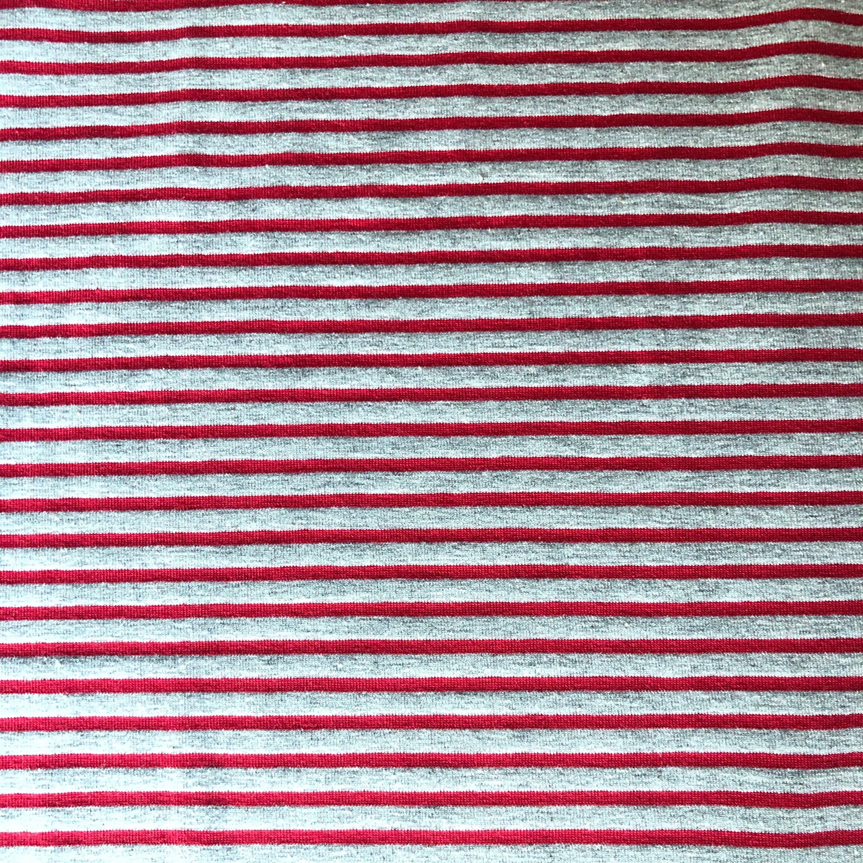 Grey with Red Small Stripe Cotton Jersey