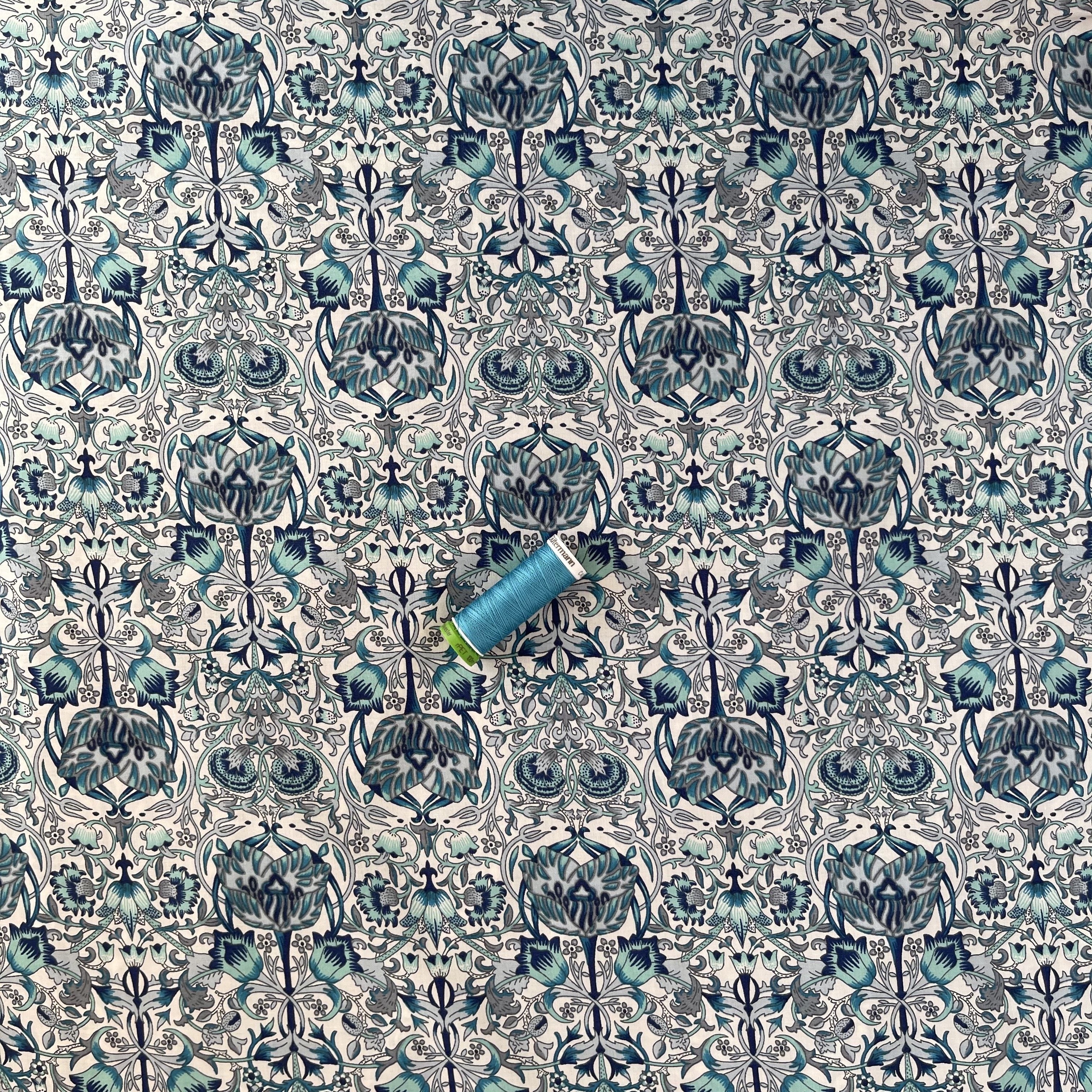 Morris Teal Cotton Lawn Fabric