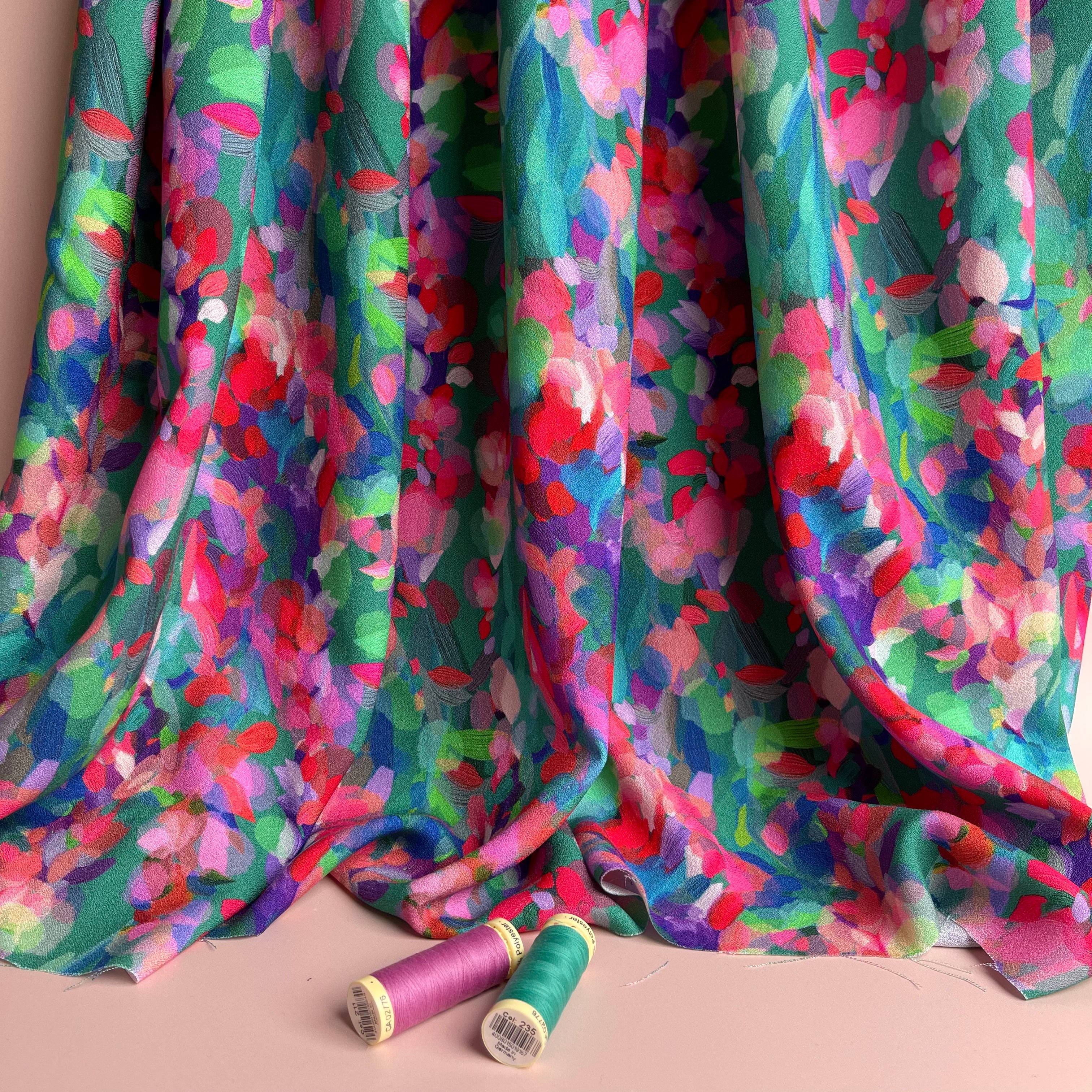 Summer Party - Lupine Petals Green Morracain Soft Viscose Crepe (more due soon)