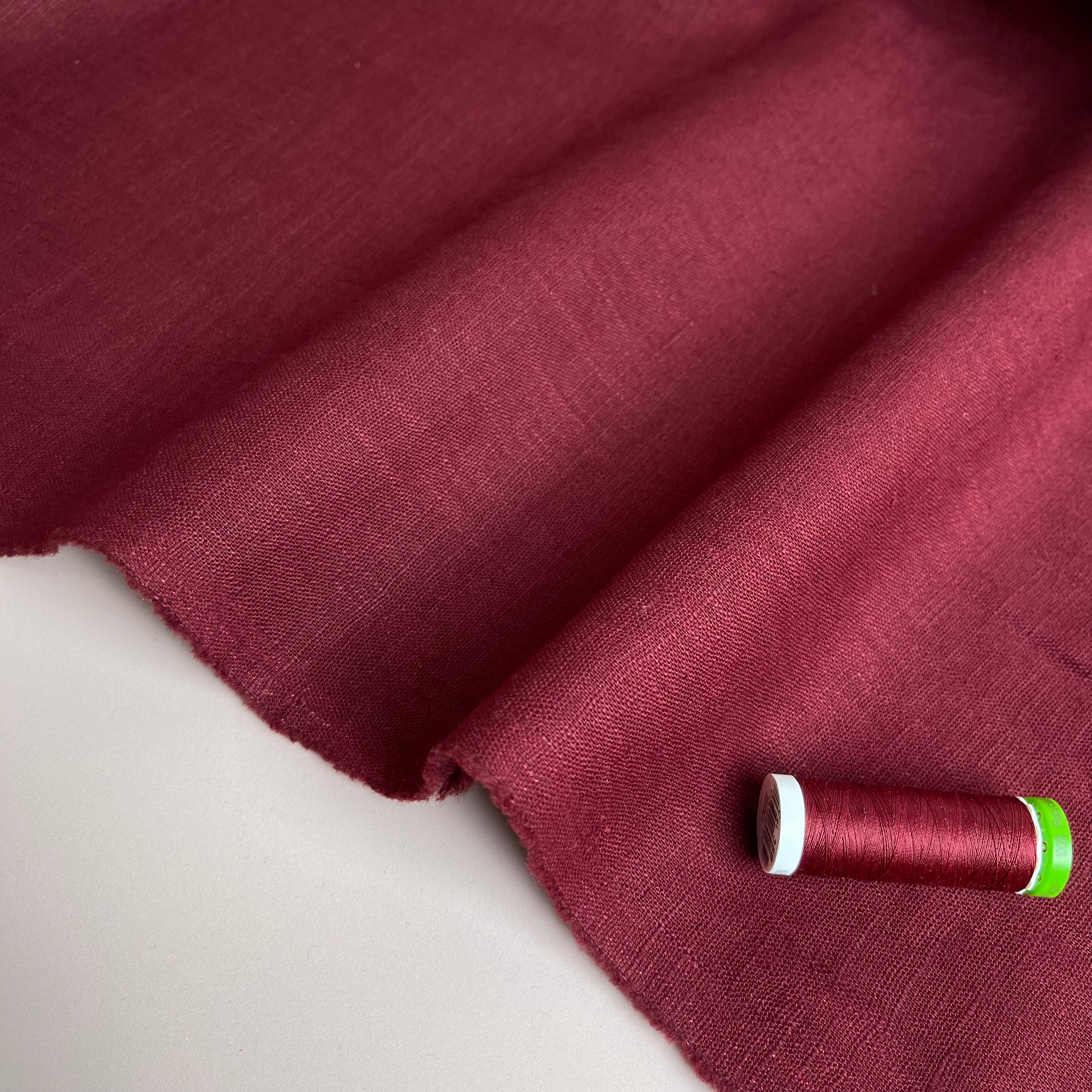 Breeze Burgundy - Enzyme Washed Pure Linen Fabric