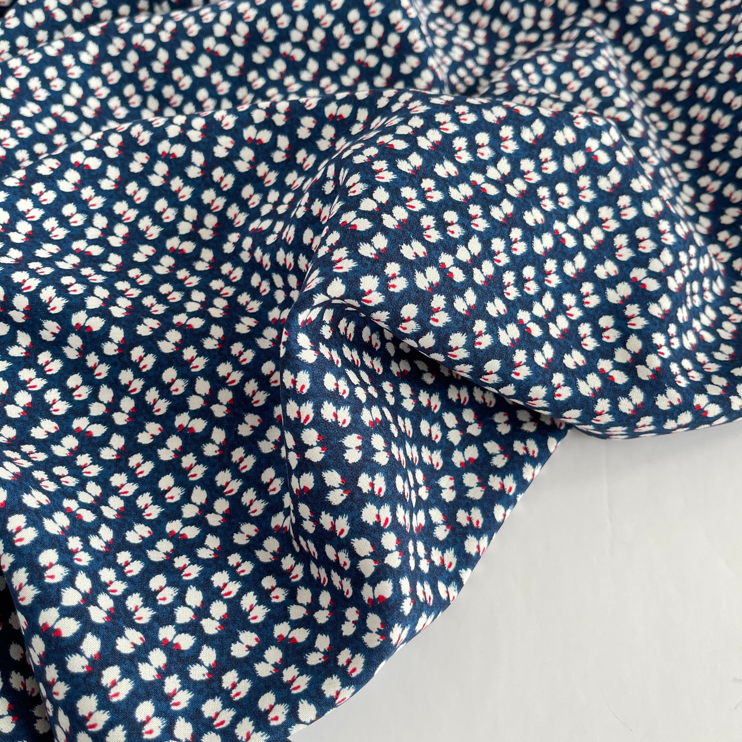 Brush Petals Navy Blue Viscose Fabric