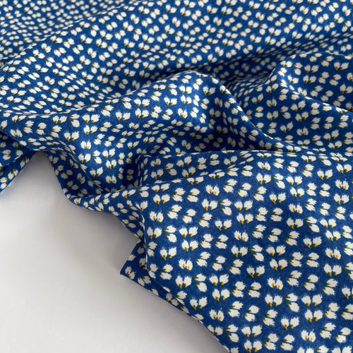 Brush Petals Blue Viscose Fabric