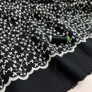 REMNANT 1.18 Metres - Embroidered Vines on Black Viscose Fabric