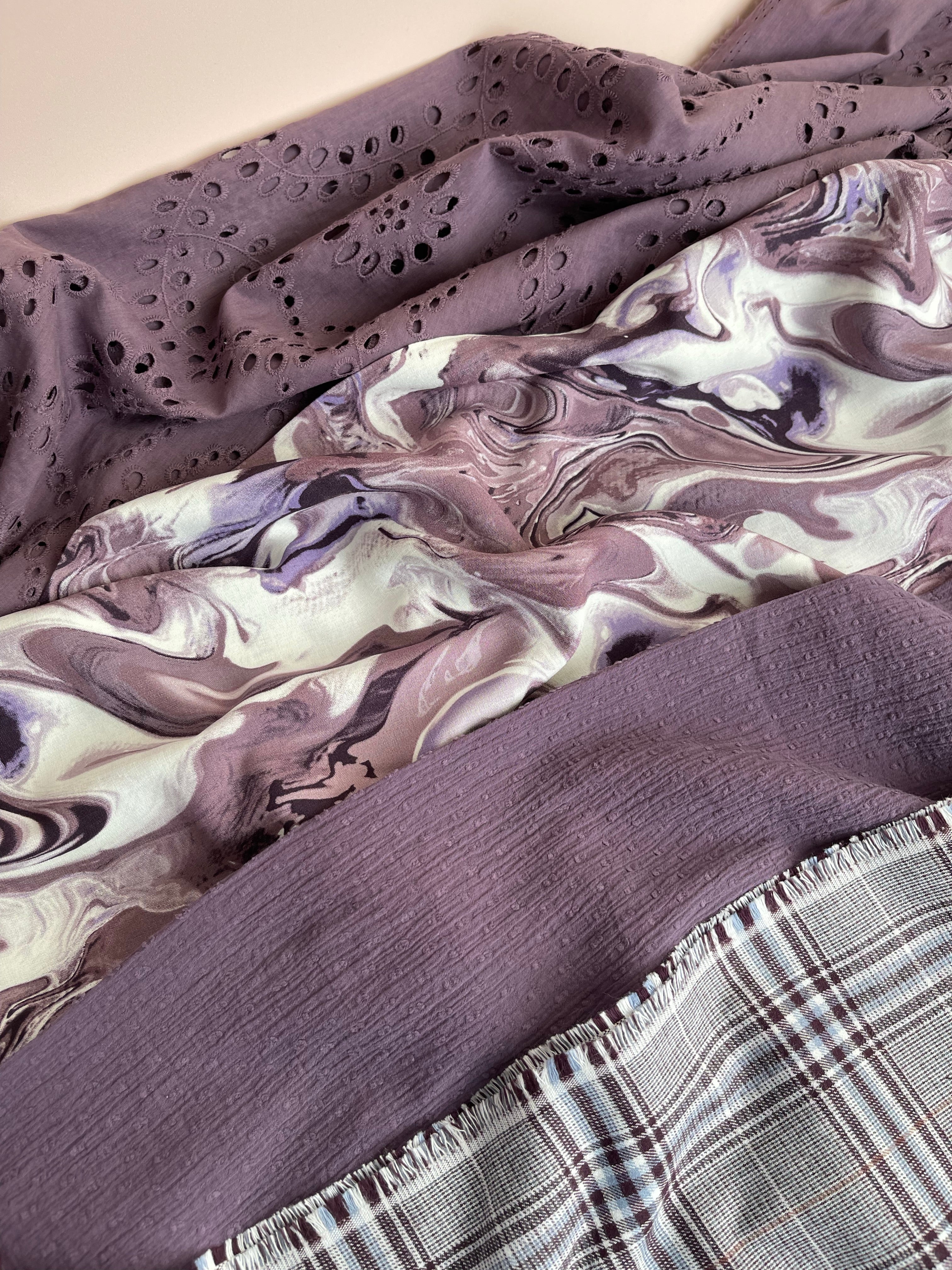 Mauve Cotton Broderie Anglaise Fabric