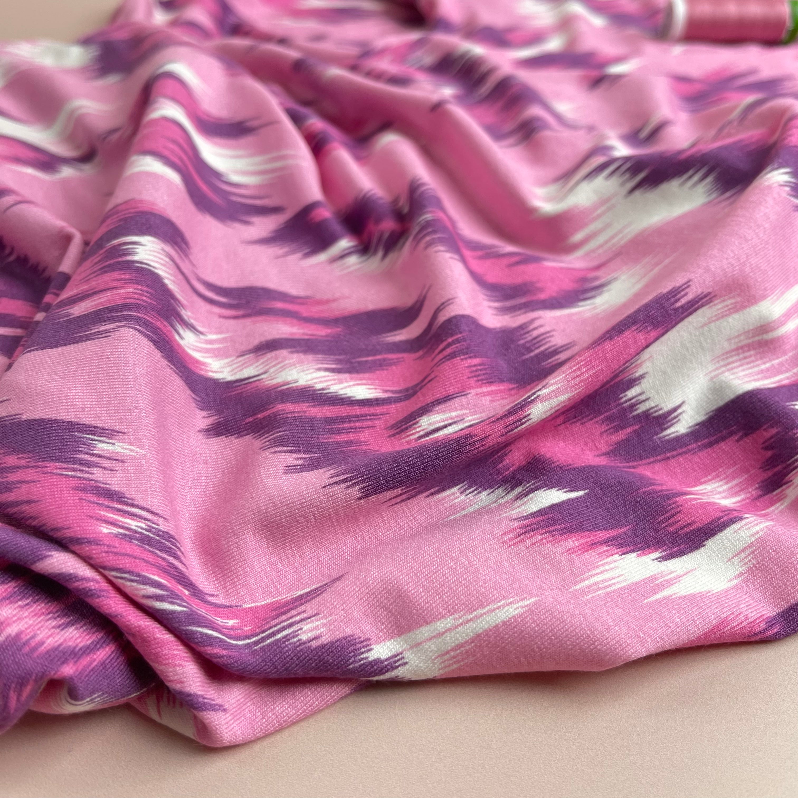 Painted Chevrons Pink Viscose Jersey Fabric