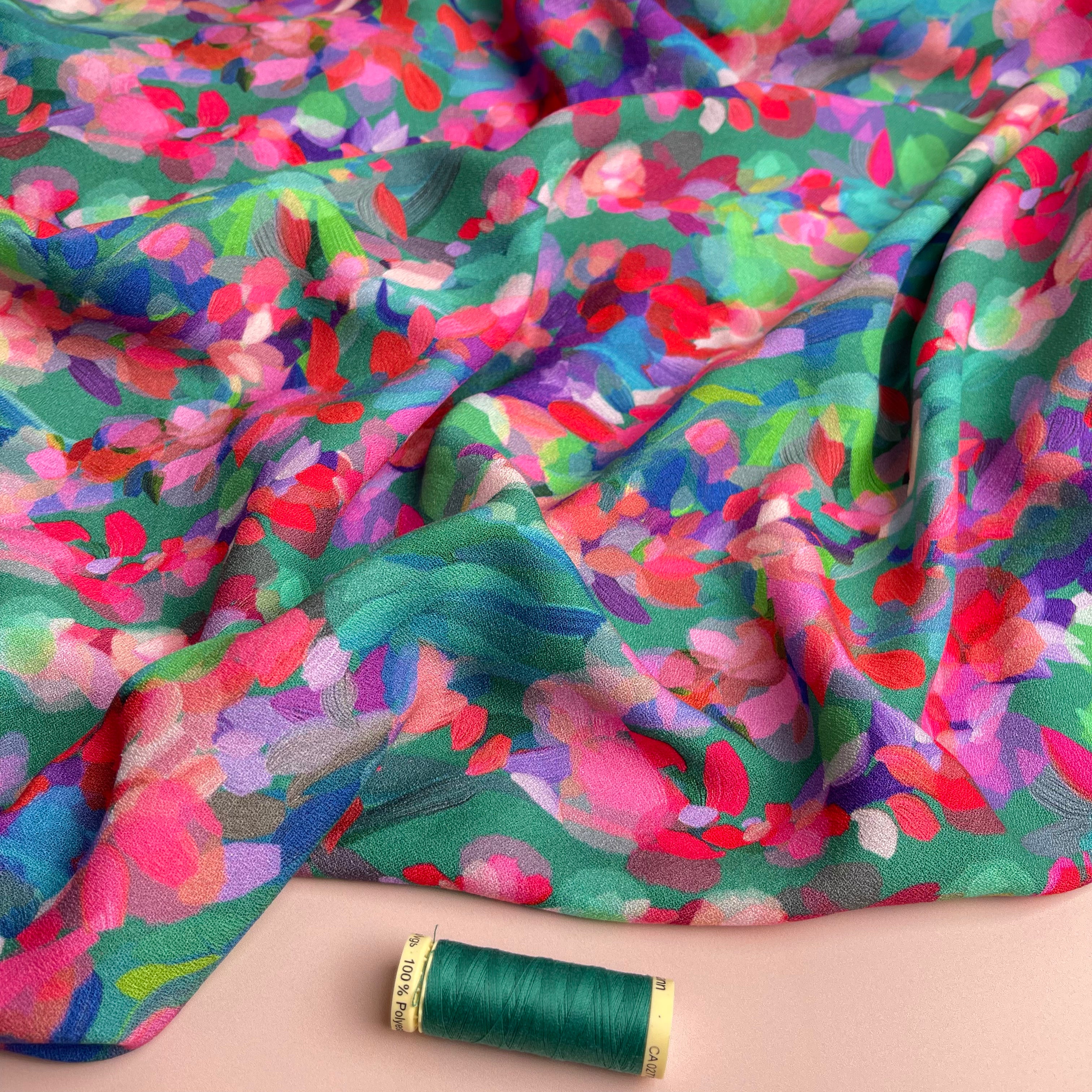 Summer Party - Lupine Petals Green Morracain Soft Viscose Crepe (more due soon)