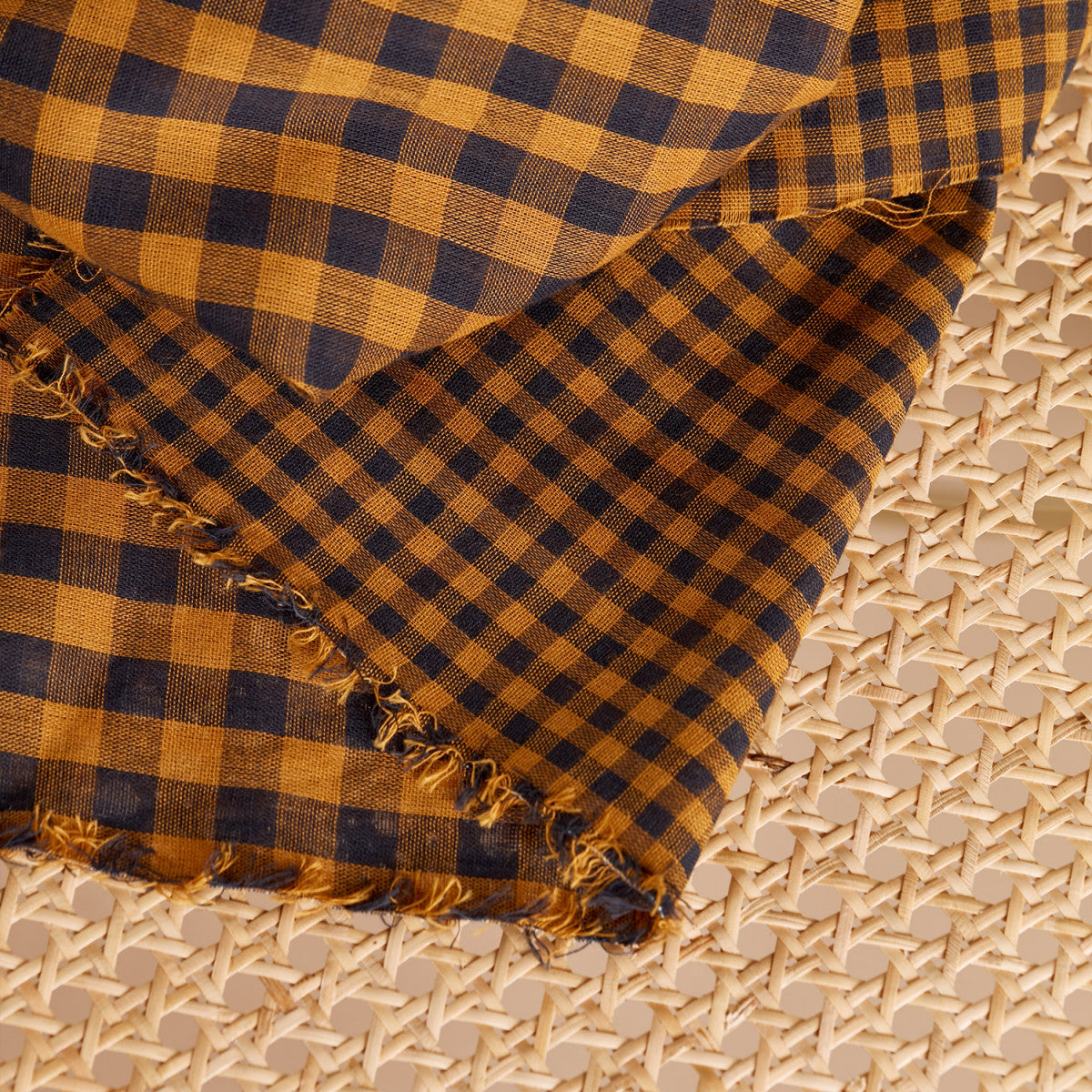 REMNANT 0.72 metre - Atelier Brunette - Gingham Night Ochre Cotton Double Gauze