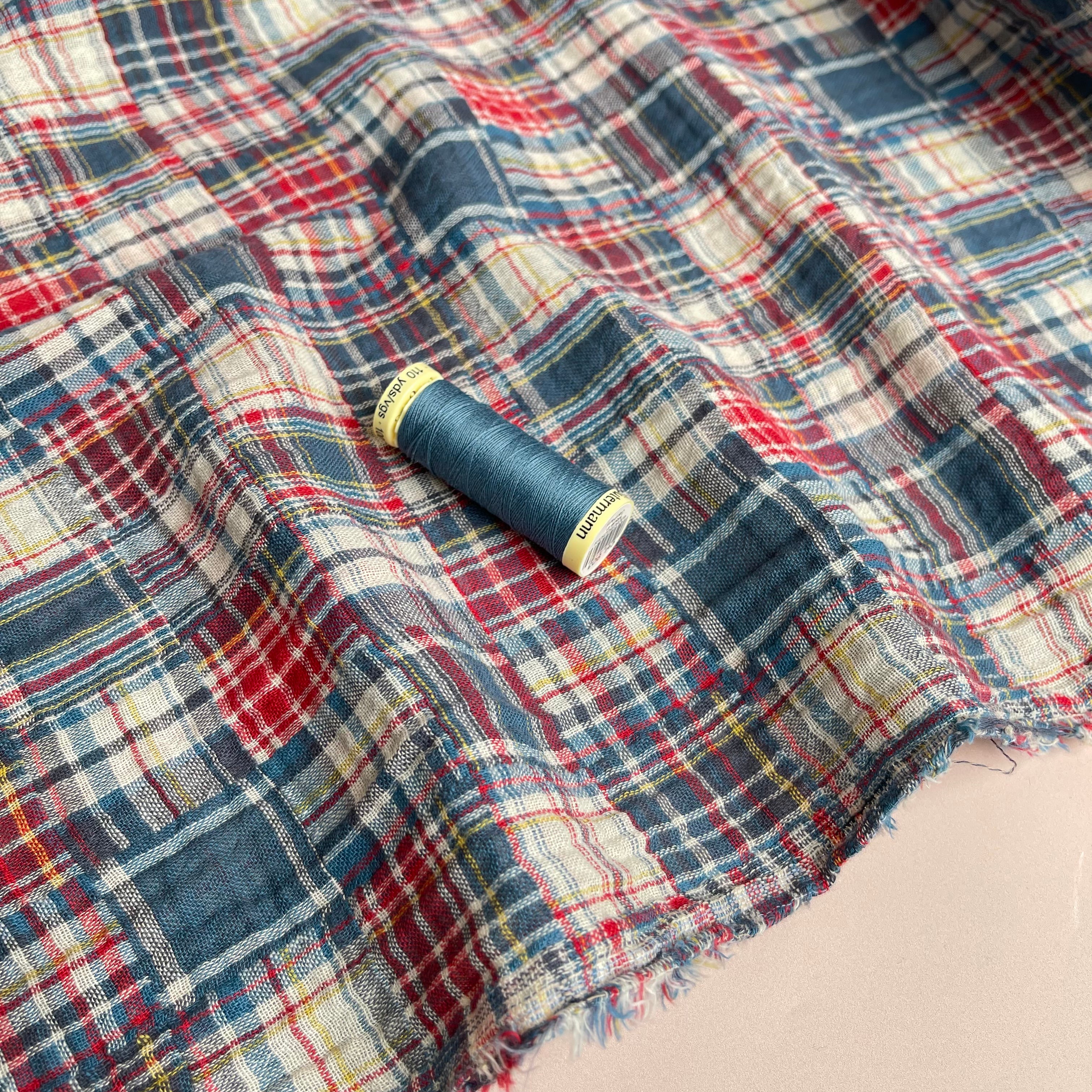 Yarn Dyed Reversible Patchwork Checked Cotton Double Gauze