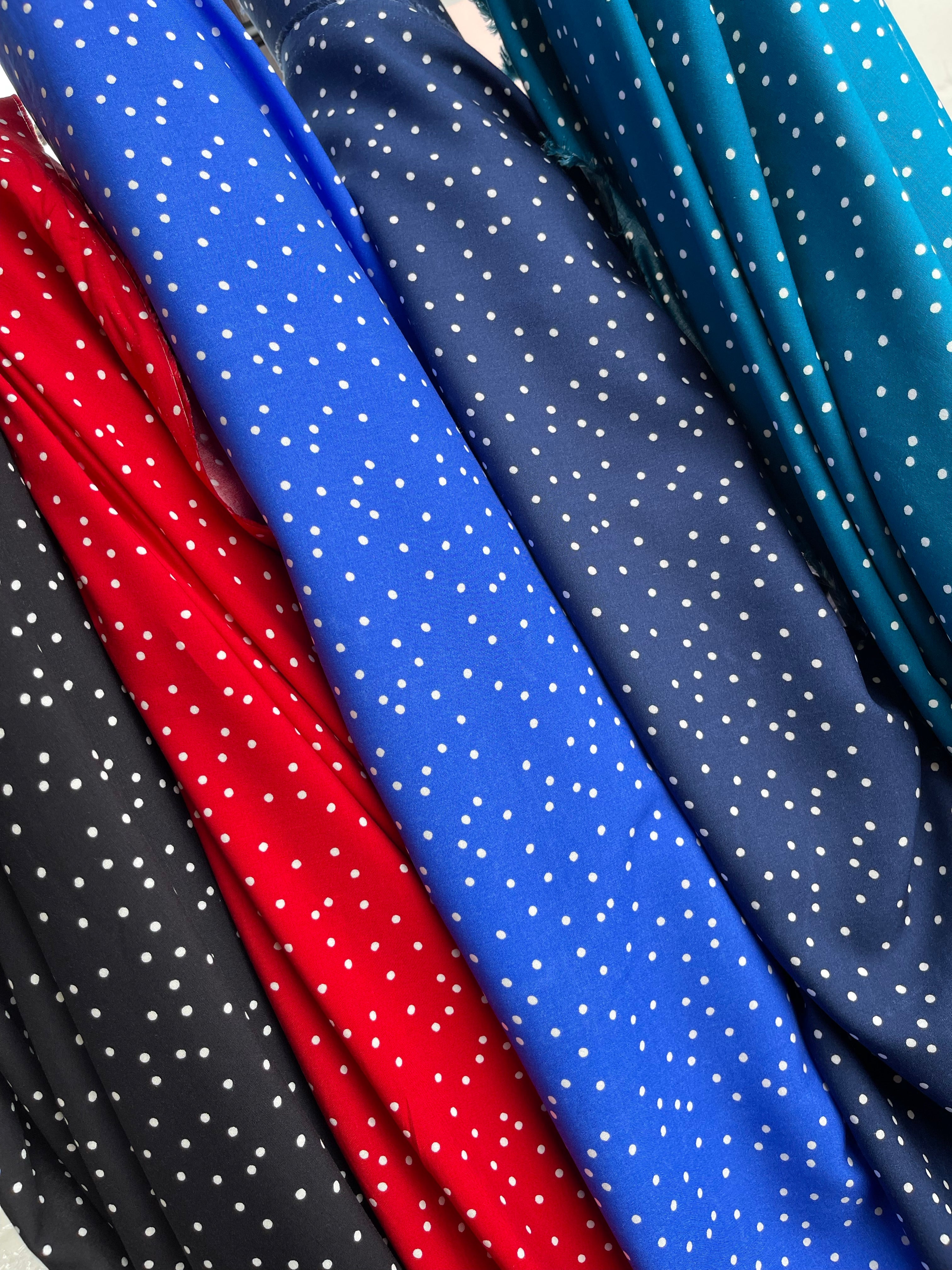 Snow Dots Navy Viscose Fabric