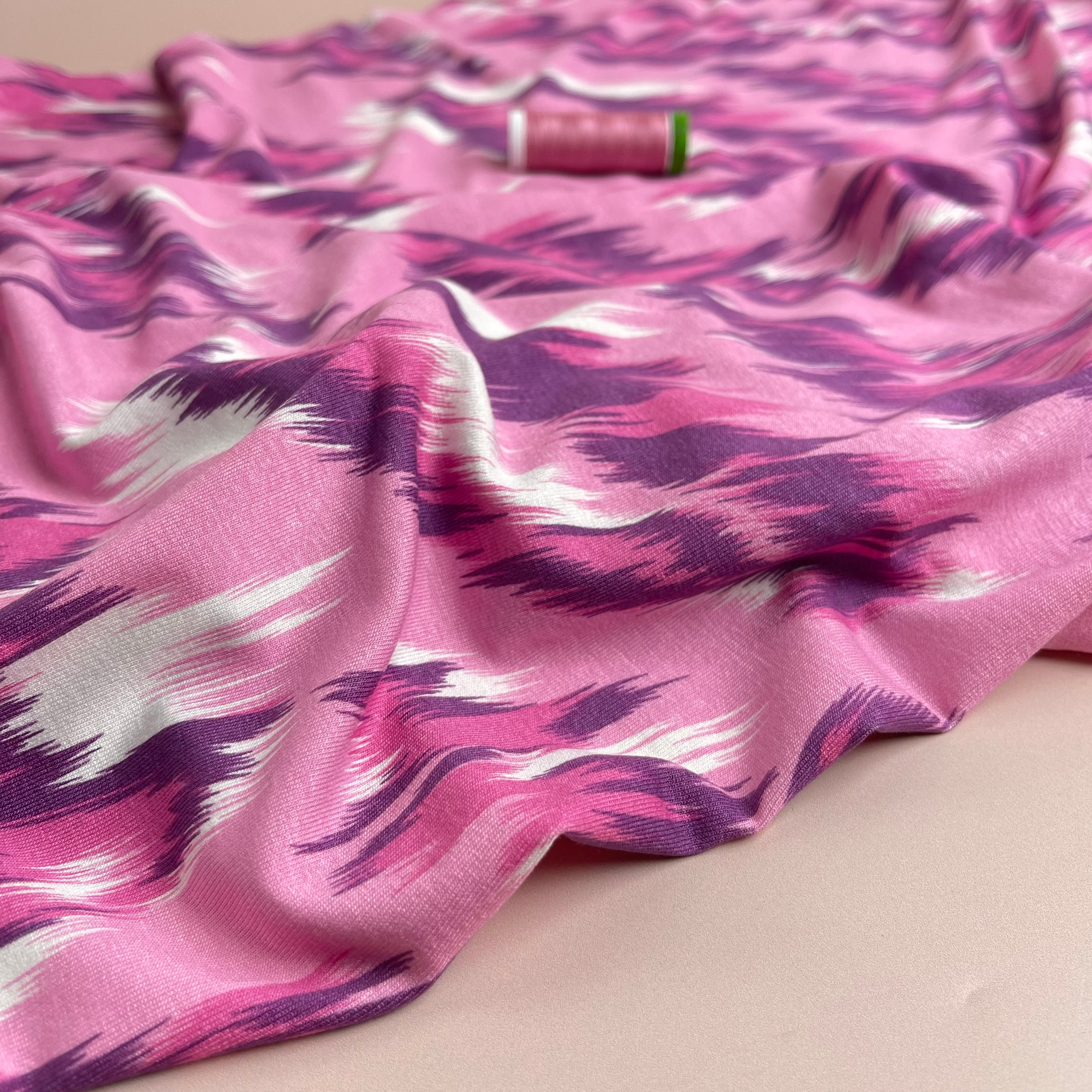 Painted Chevrons Pink Viscose Jersey Fabric