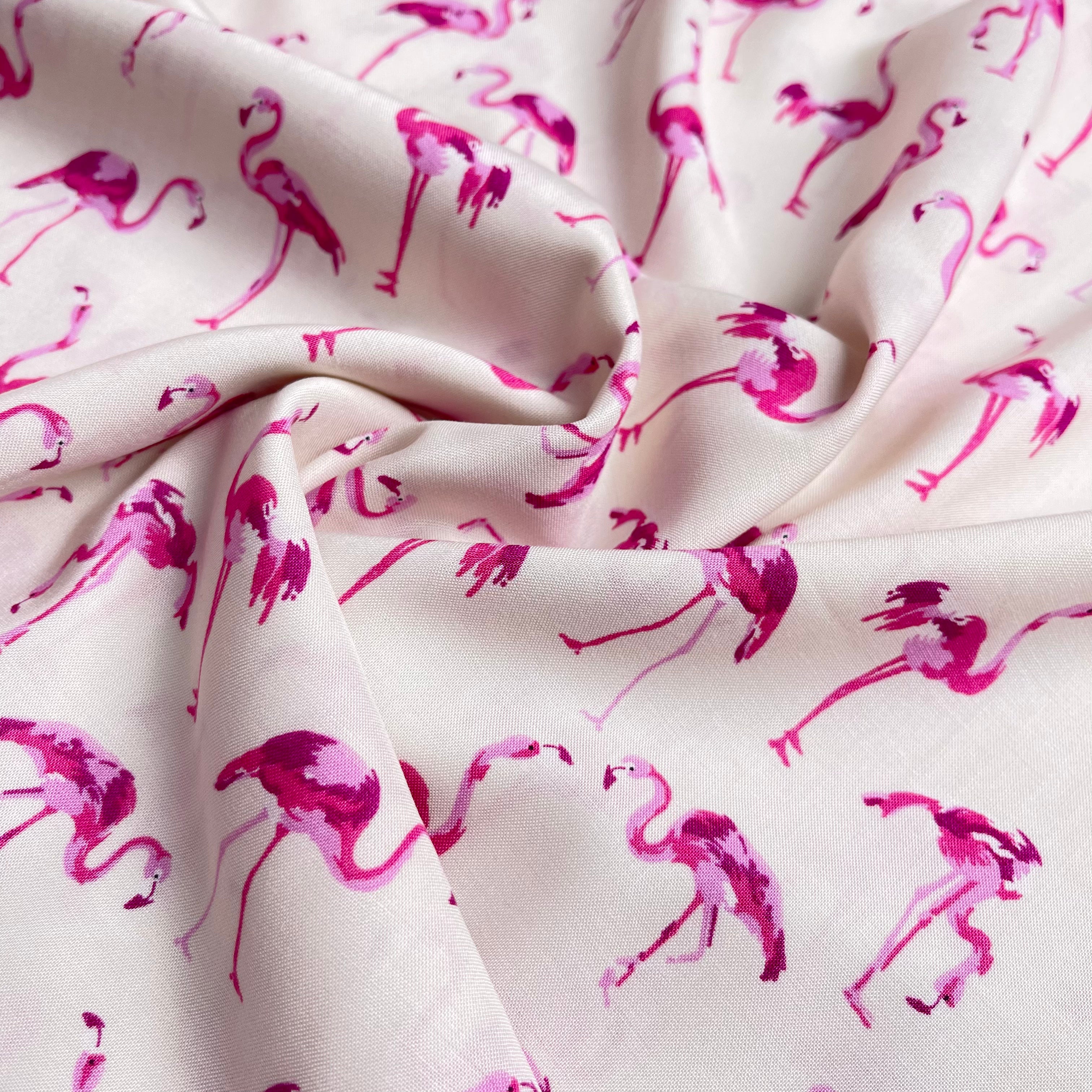 Flamingoes on Off-White Viscose Fabric