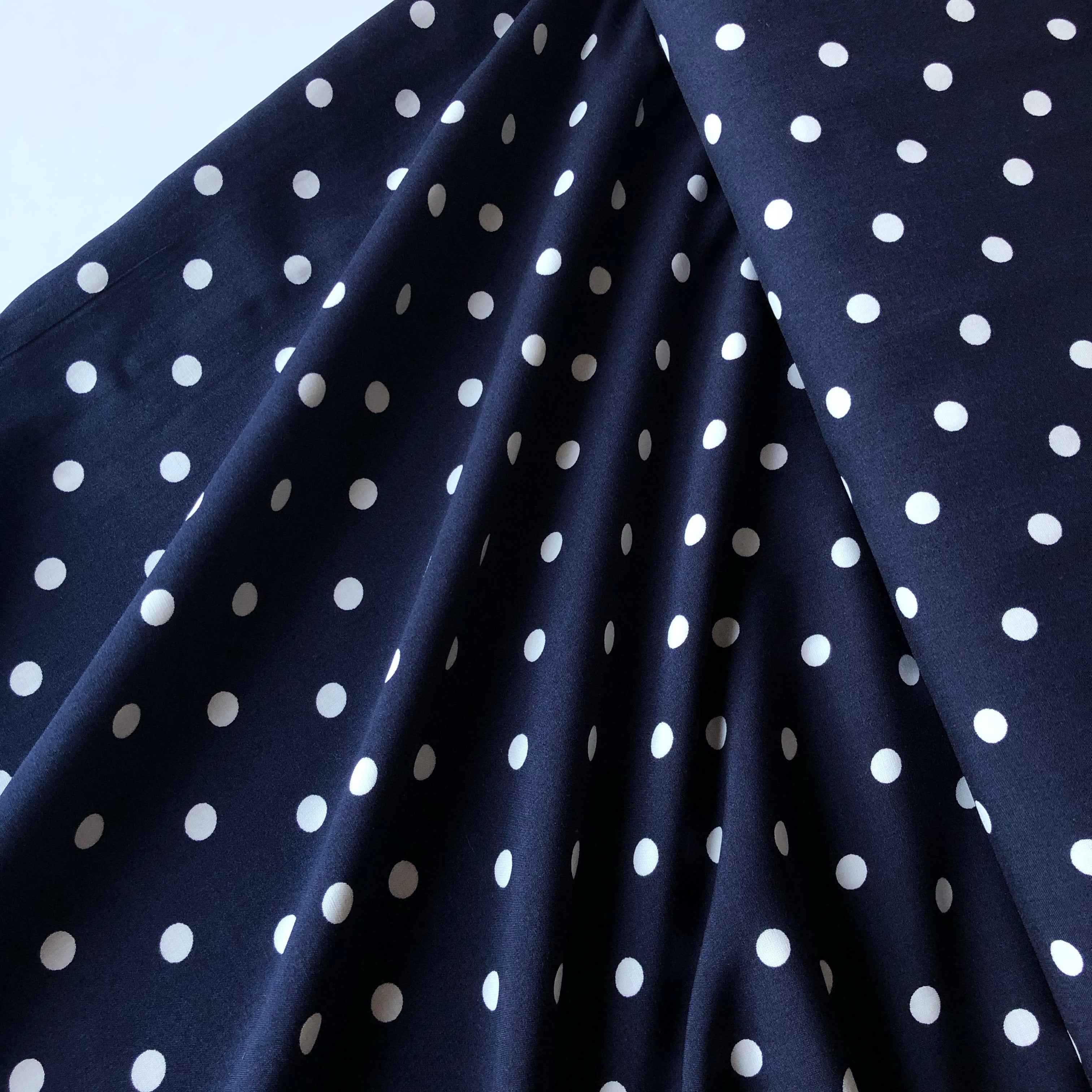 Classic Polka Dot Dark Navy Viscose Fabric