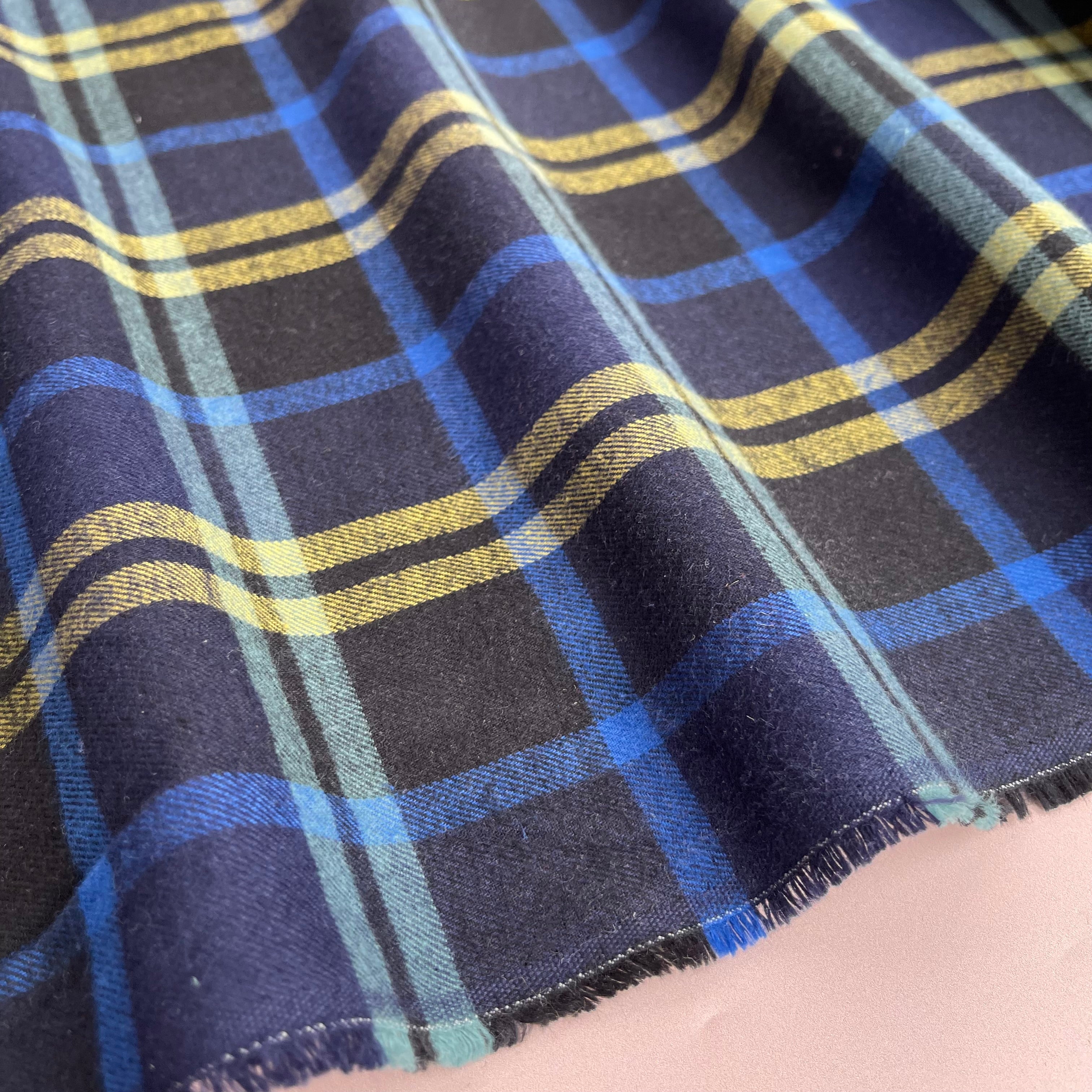 Highland Black and Navy with Yellow Yarn Dyed Cotton Flannel