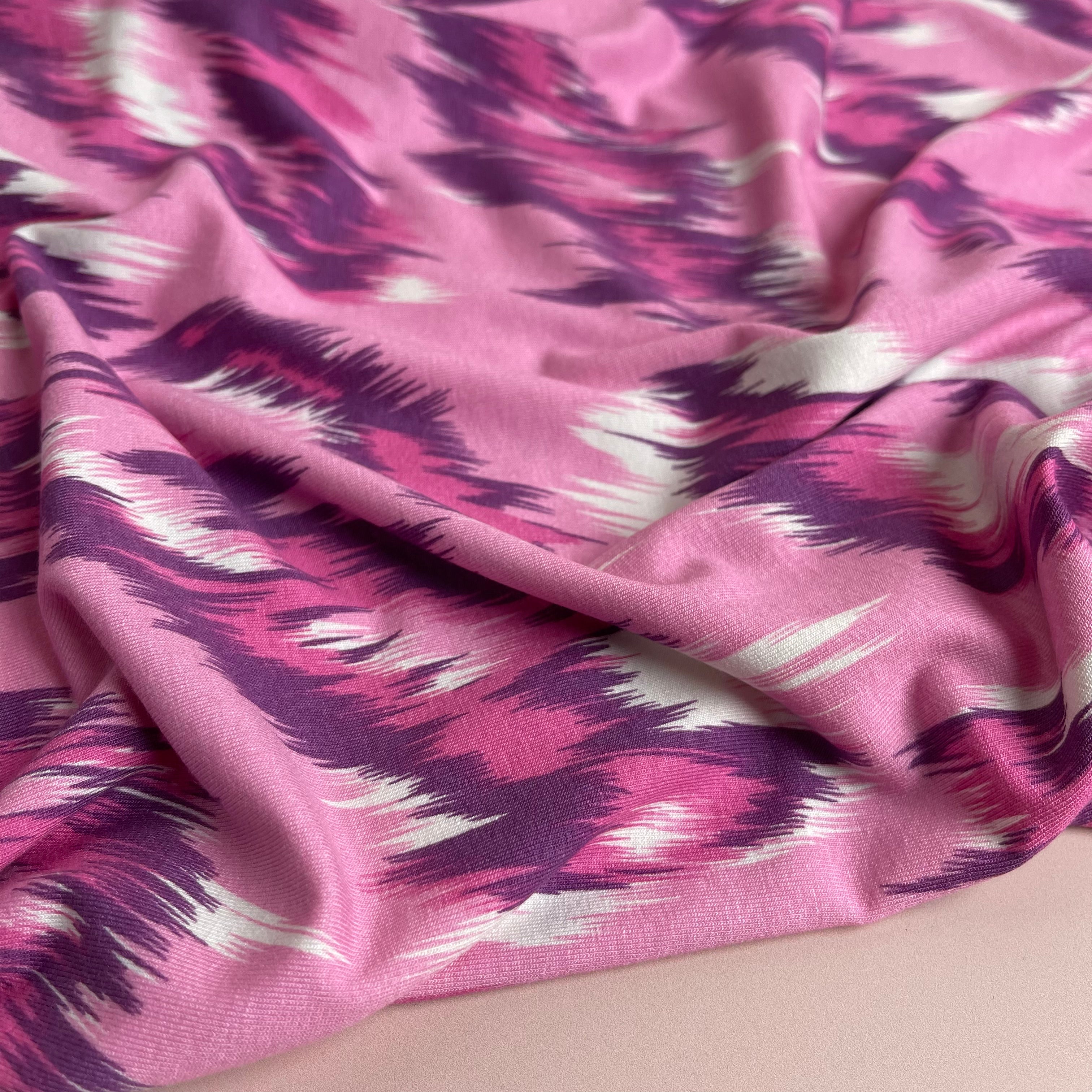 Painted Chevrons Pink Viscose Jersey Fabric