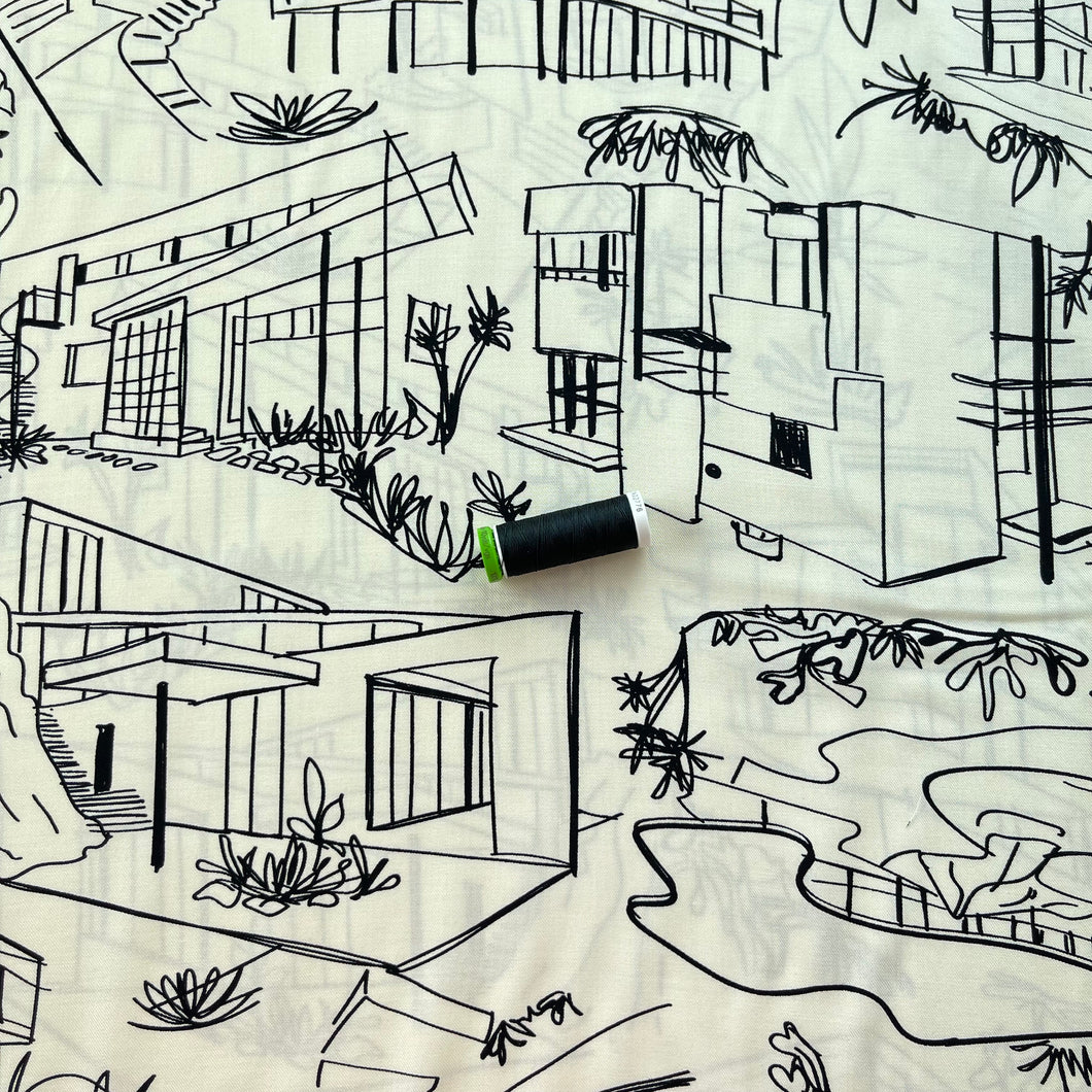 Holiday Huts Ivory Viscose Twill Fabric