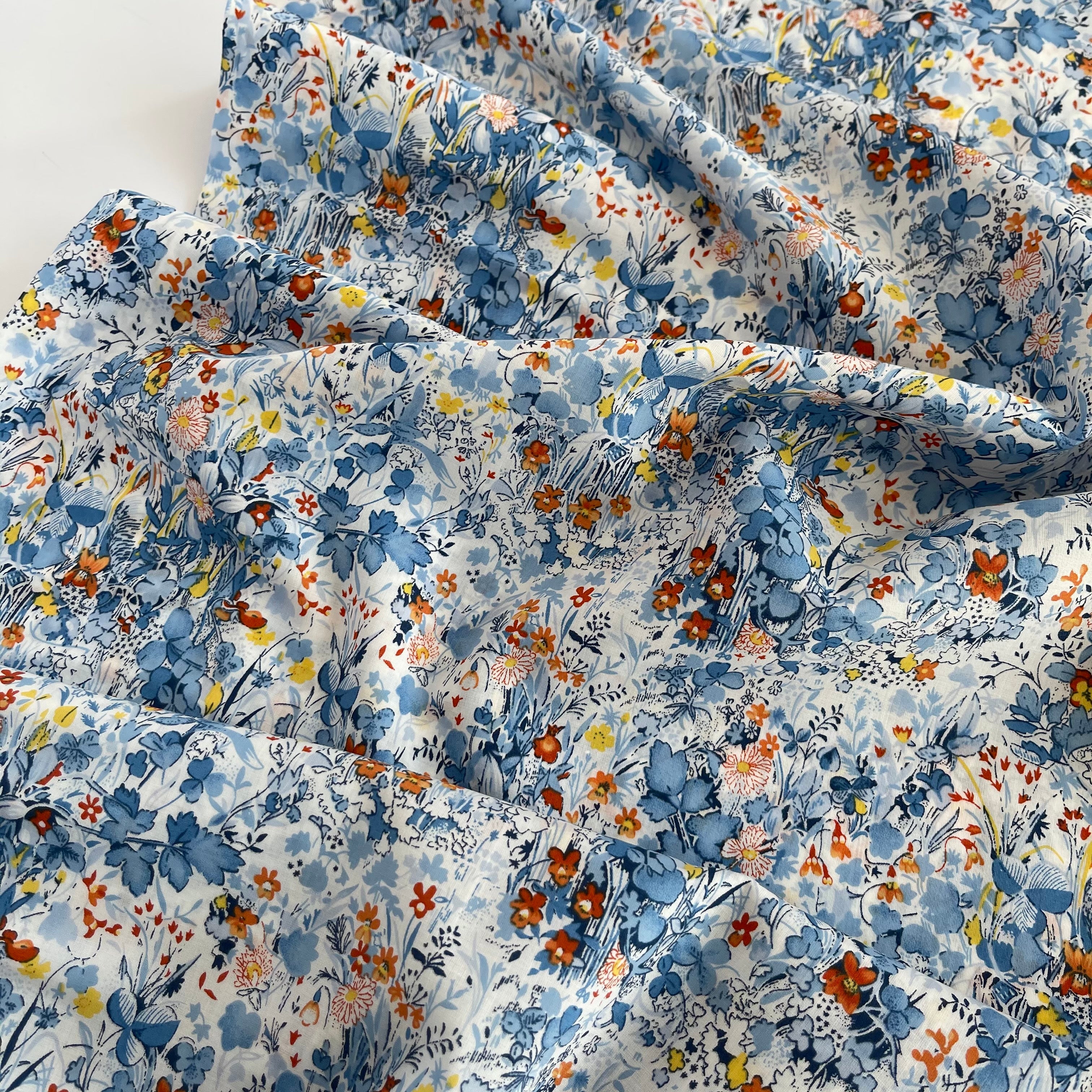 Viola Tricolour Blue Cotton Lawn Fabric