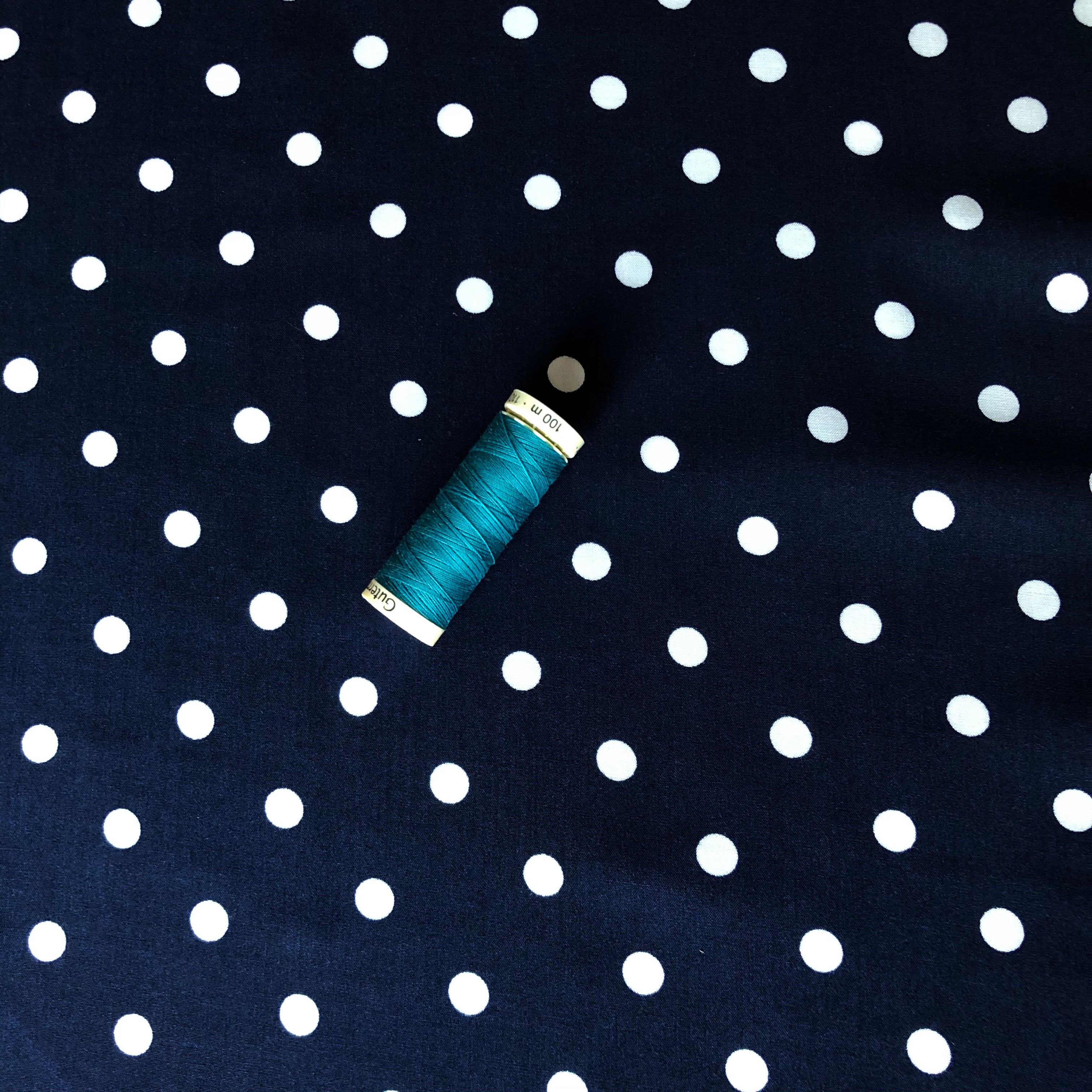 Classic Polka Dot Dark Navy Viscose Fabric