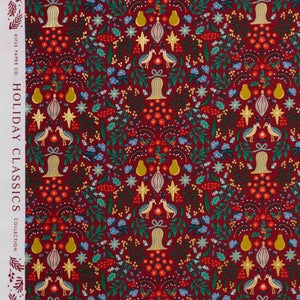 REMNANT 1.25 Metres - Rifle Paper Co - Partridge Berry Metallic Cotton Fabric