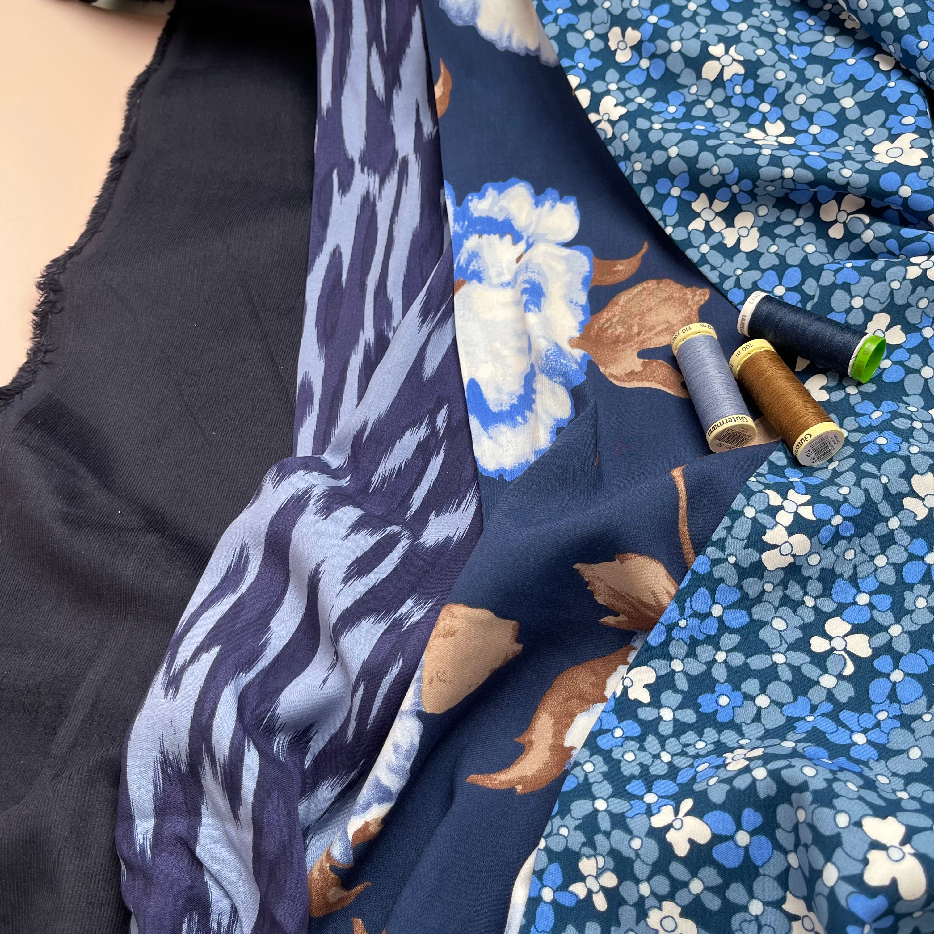 Paint Denim Blue Viscose Poplin Fabric