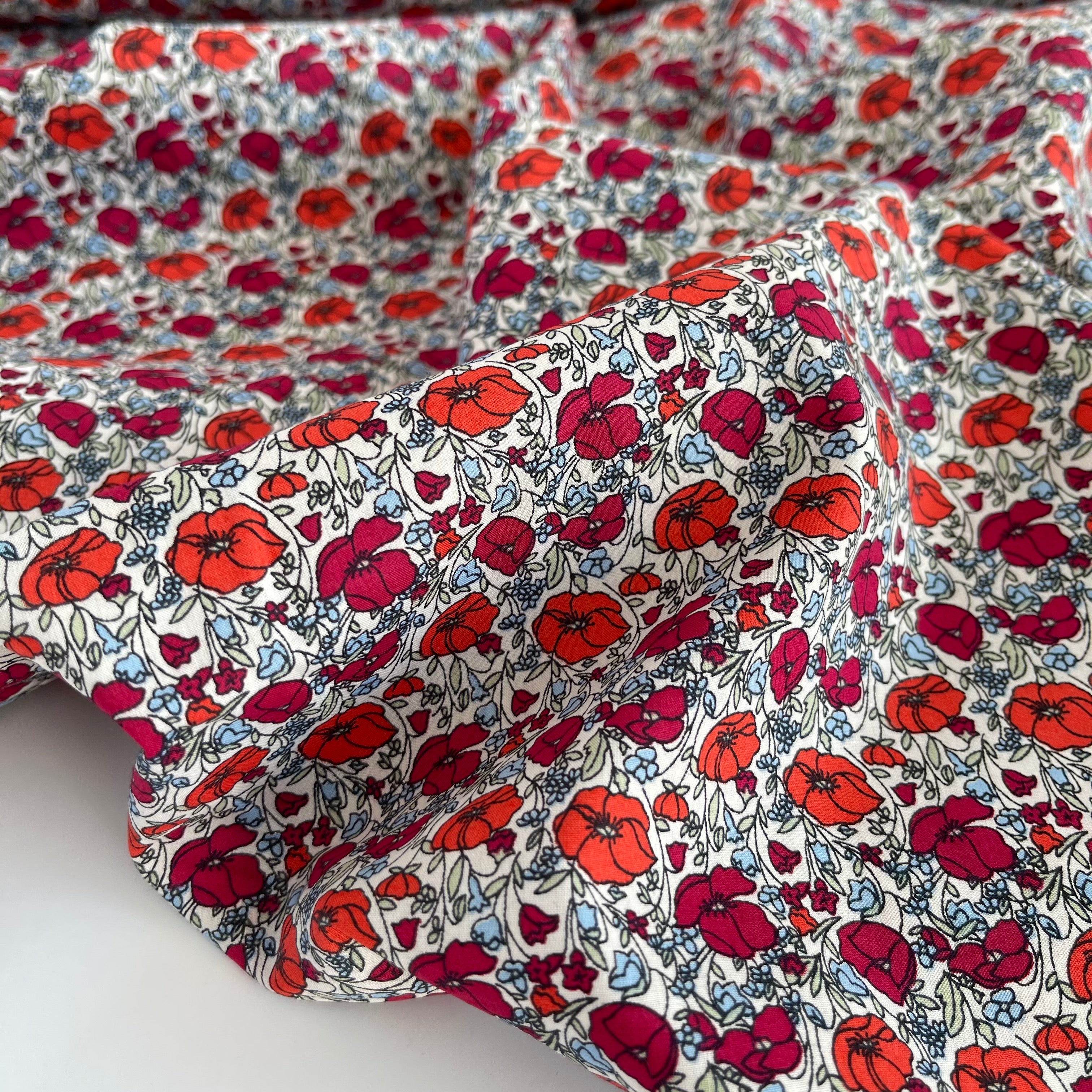 Poppies Red Cotton Lawn Fabric
