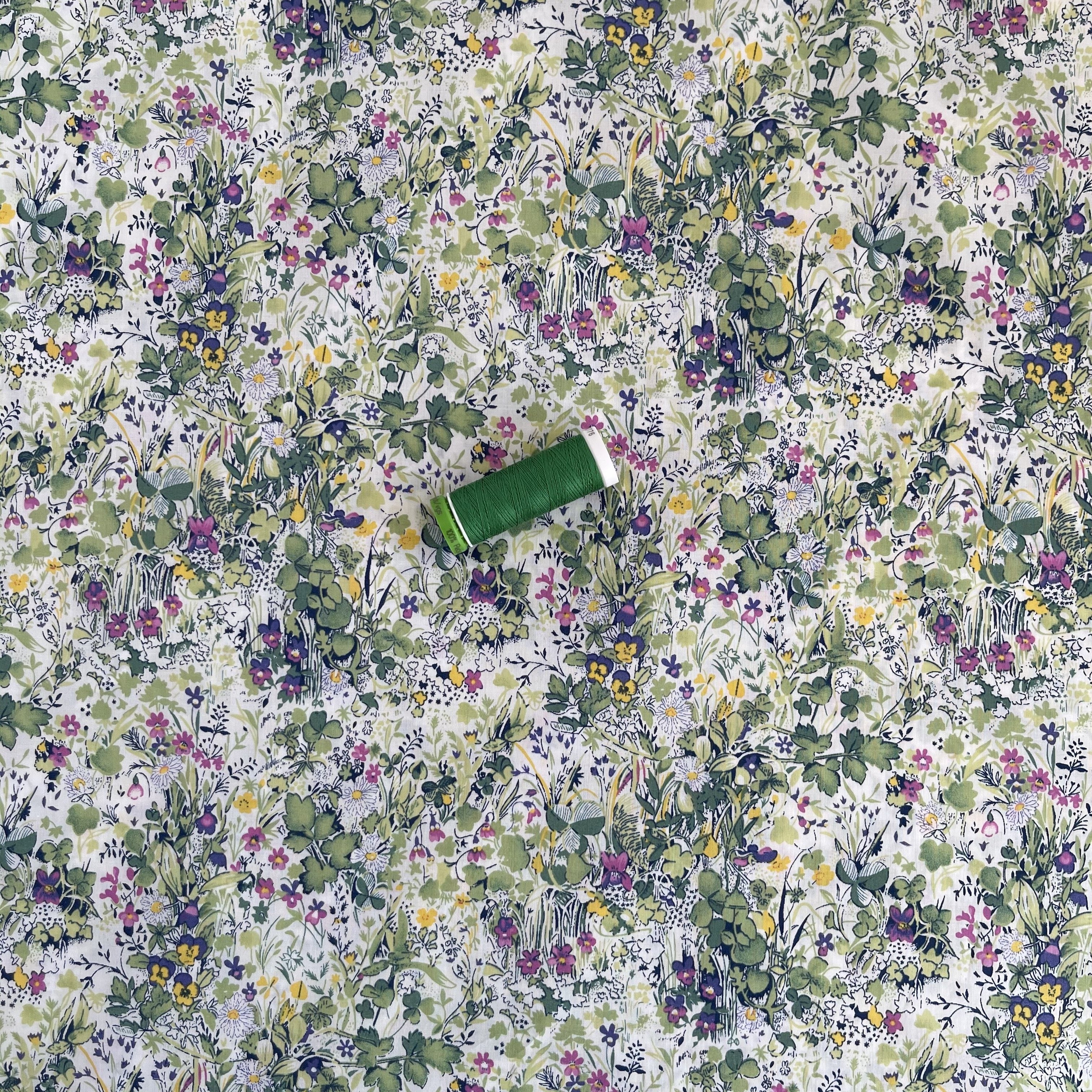Viola Tricolour Green Cotton Lawn Fabric