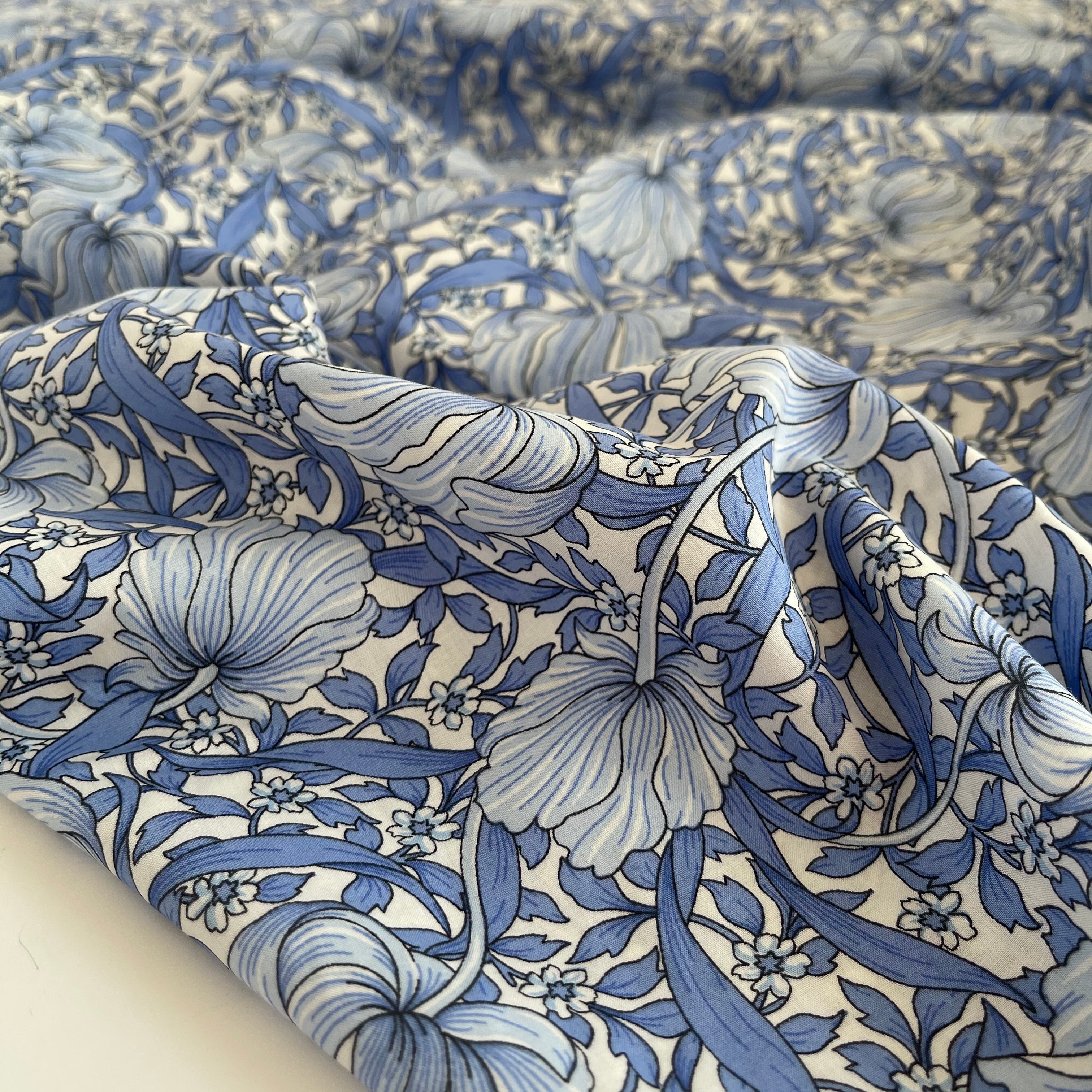 Morris Large Blue Cotton Lawn Fabric