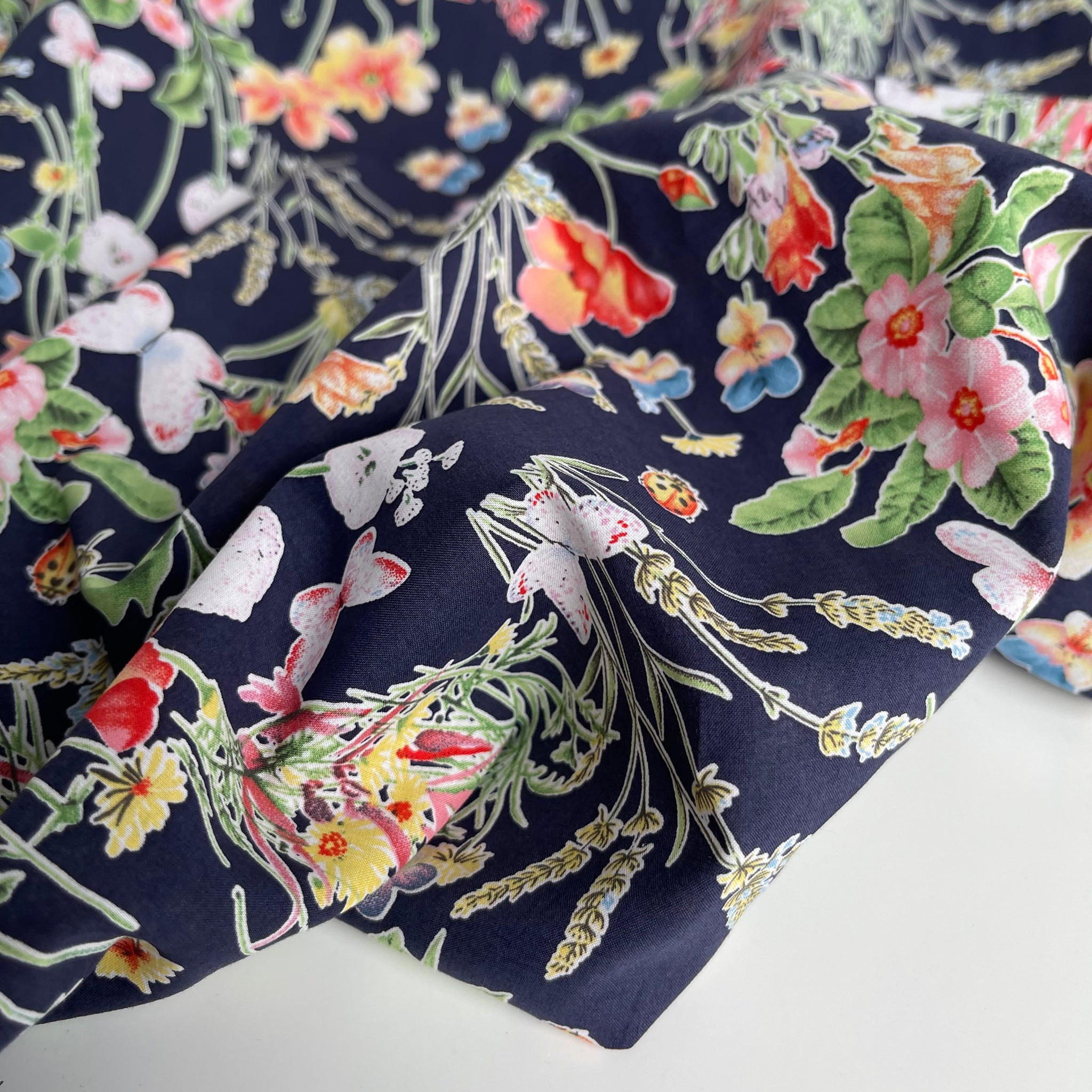 REMNANT 2.0 metres - Wildfield Navy Cotton Lawn Fabric – Lamazi Fabrics