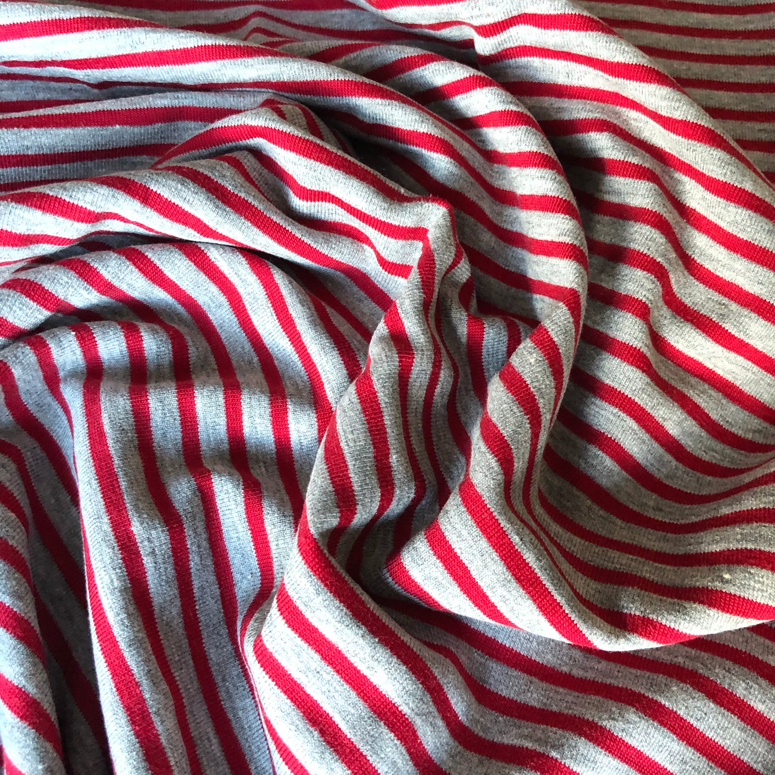 Grey with Red Small Stripe Cotton Jersey