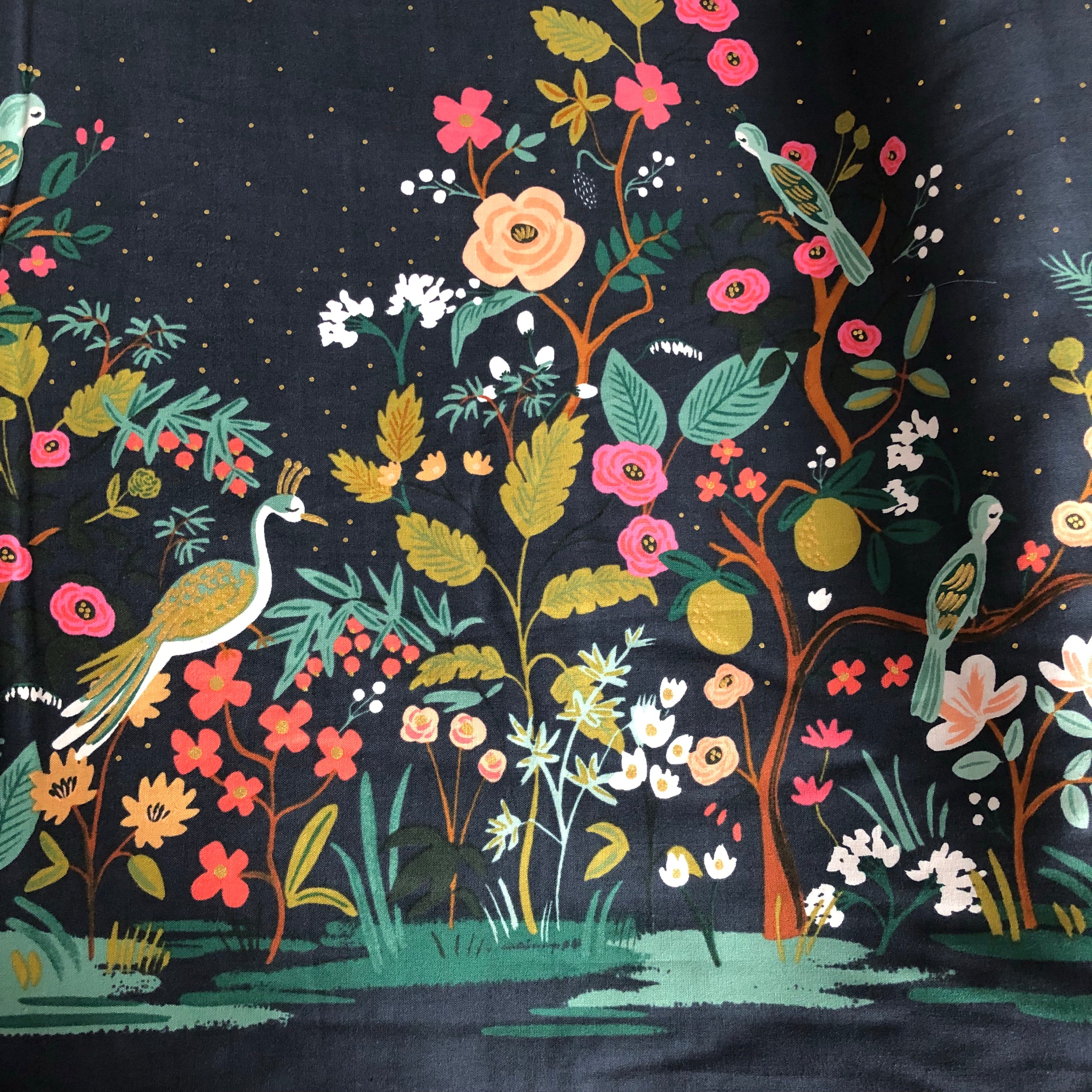 Rifle Paper Co - Growing Garden Navy Cotton Border Print with Metallic Gold