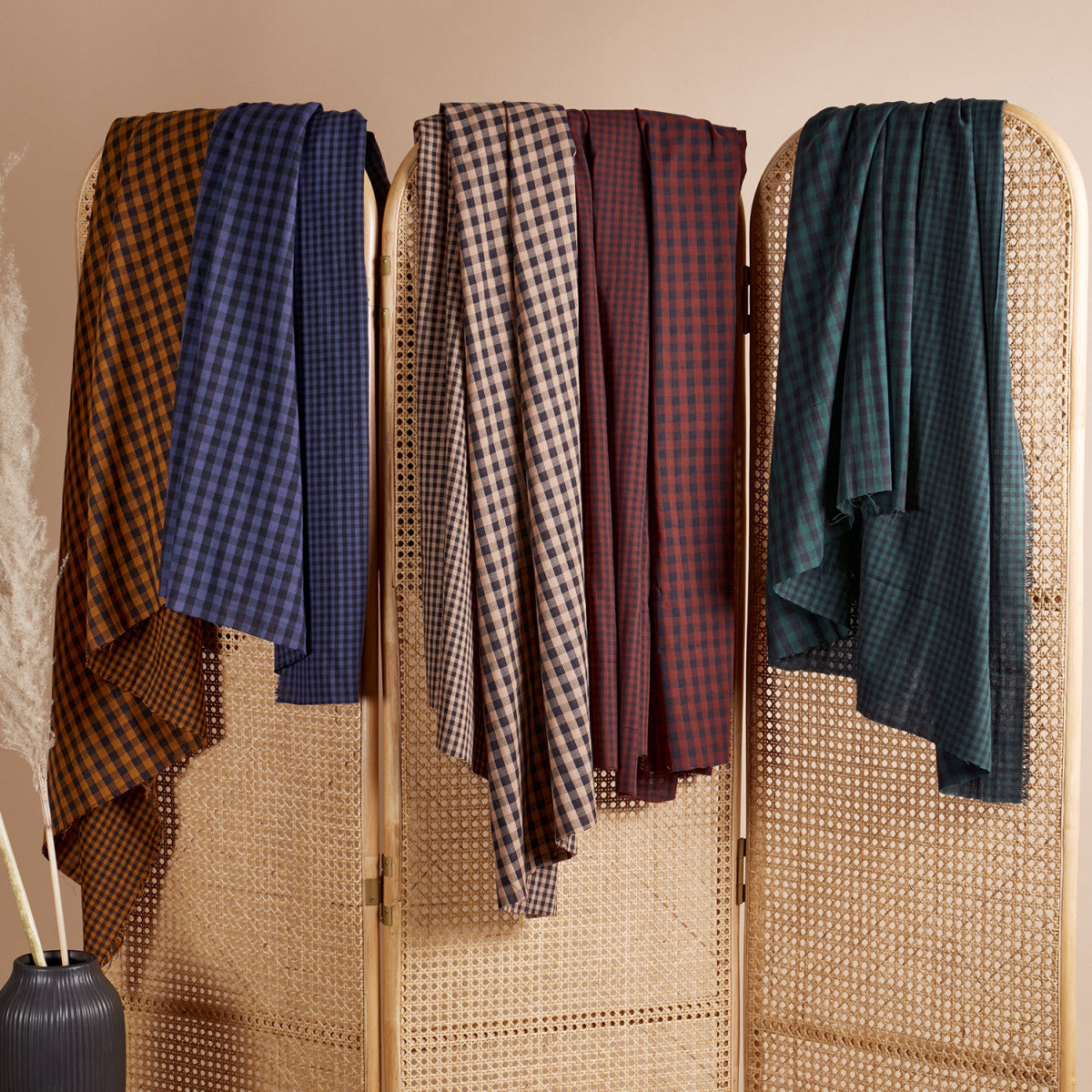 REMNANT 0.72 metre - Atelier Brunette - Gingham Night Ochre Cotton Double Gauze