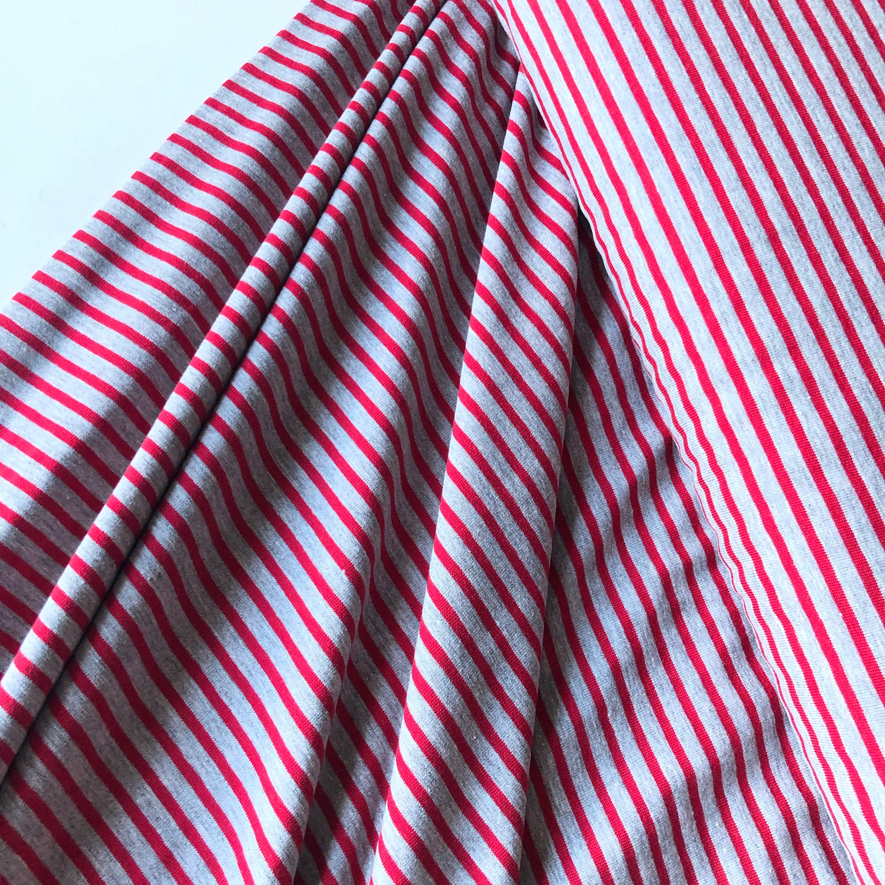 Grey with Red Small Stripe Cotton Jersey